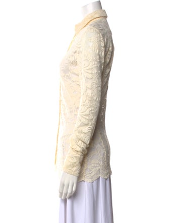 Paco Rabanne Lace Pattern Long Sleeve Button-Up Top