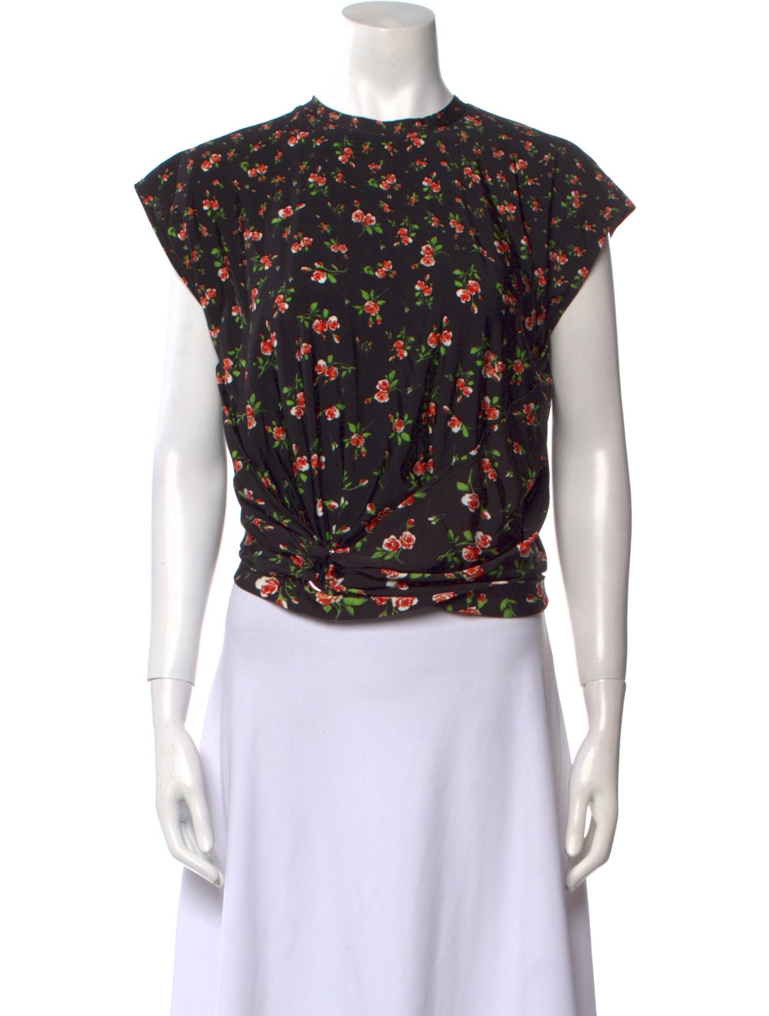 Paco Rabanne Floral Print Crew Neck Crop Top