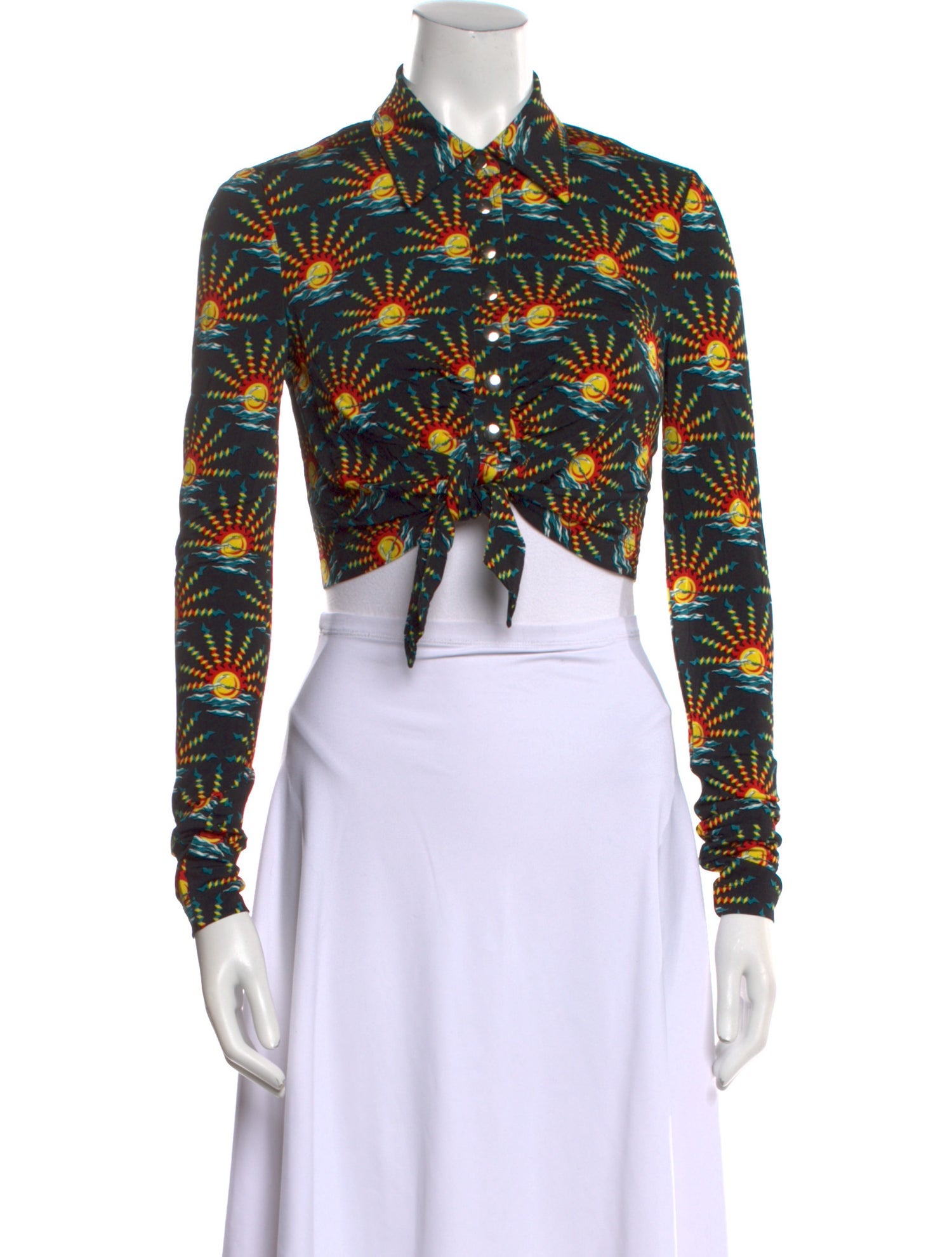 Paco Rabanne Printed Long Sleeve Crop Top