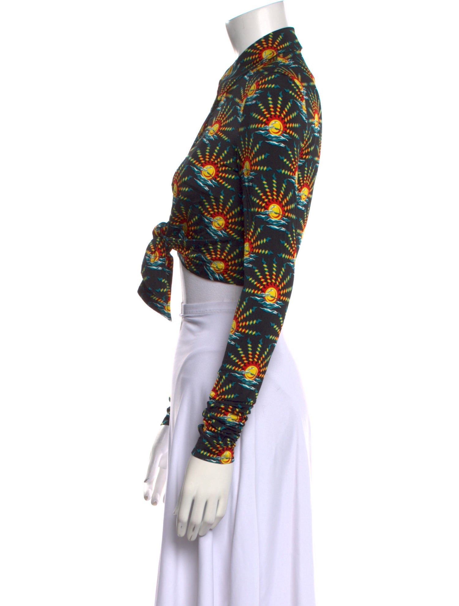 Paco Rabanne Printed Long Sleeve Crop Top