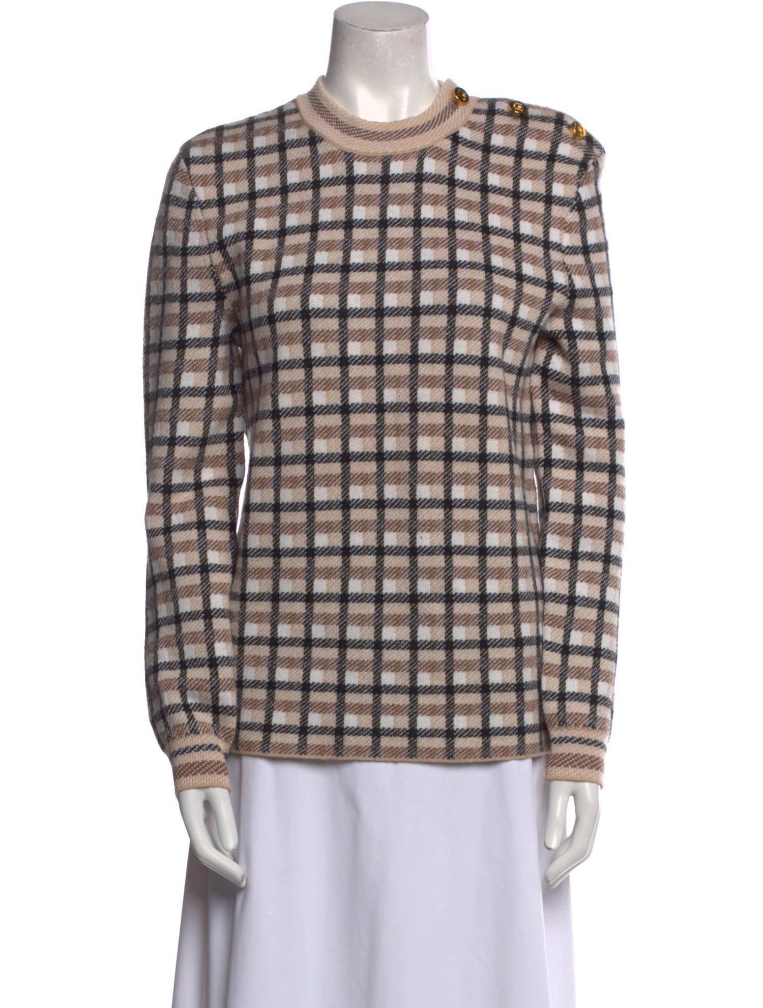 Paco Rabanne Wool Plaid Print Blouse