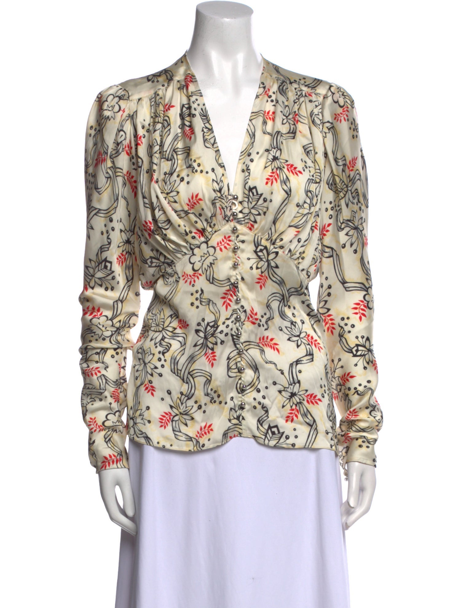 Paco Rabanne Floral Print V-Neck Blouse