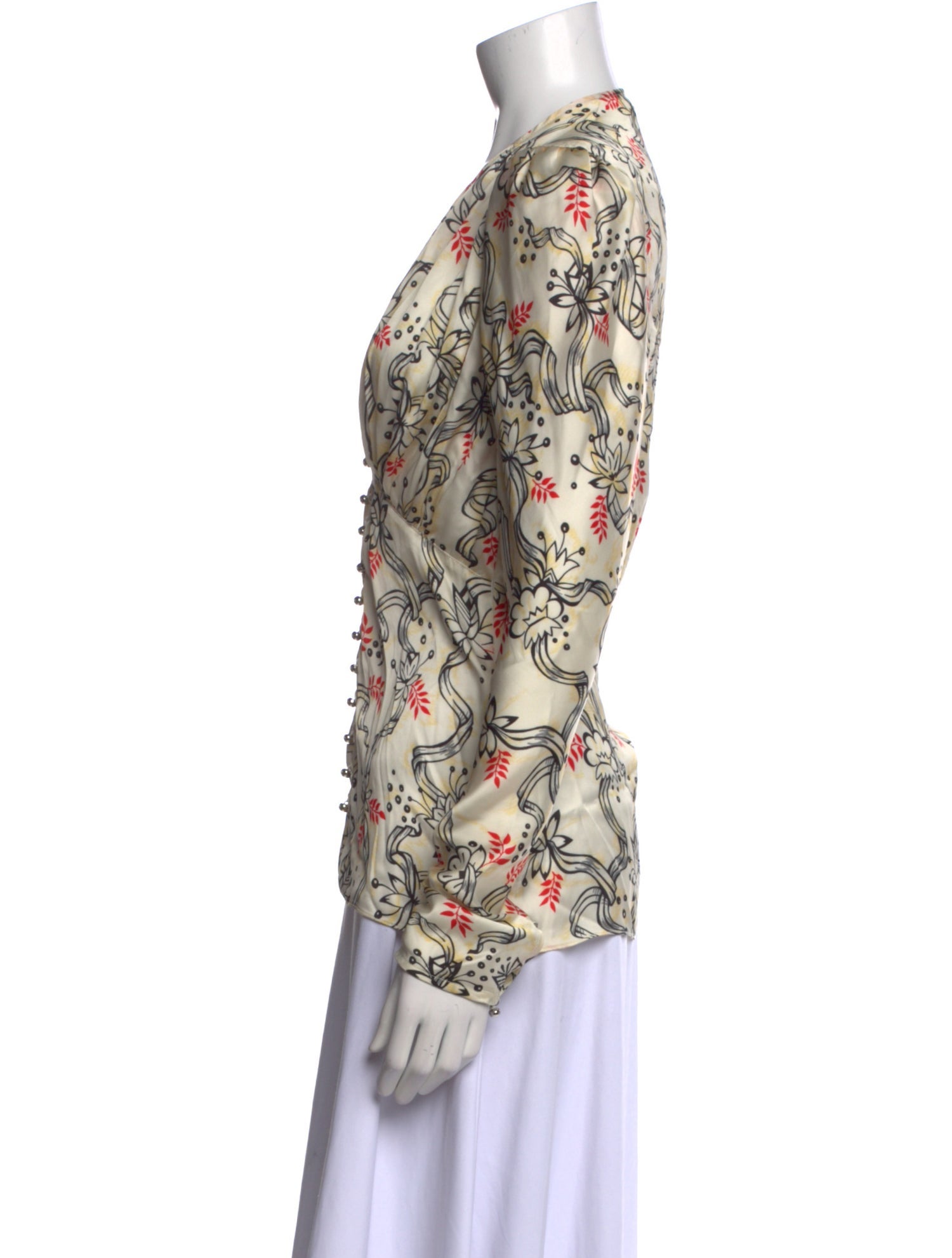 Paco Rabanne Floral Print V-Neck Blouse