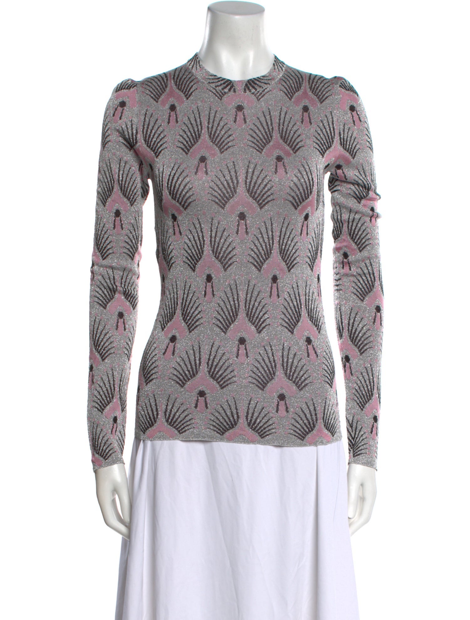 Paco Rabanne Printed Crew Neck Button-Up Top