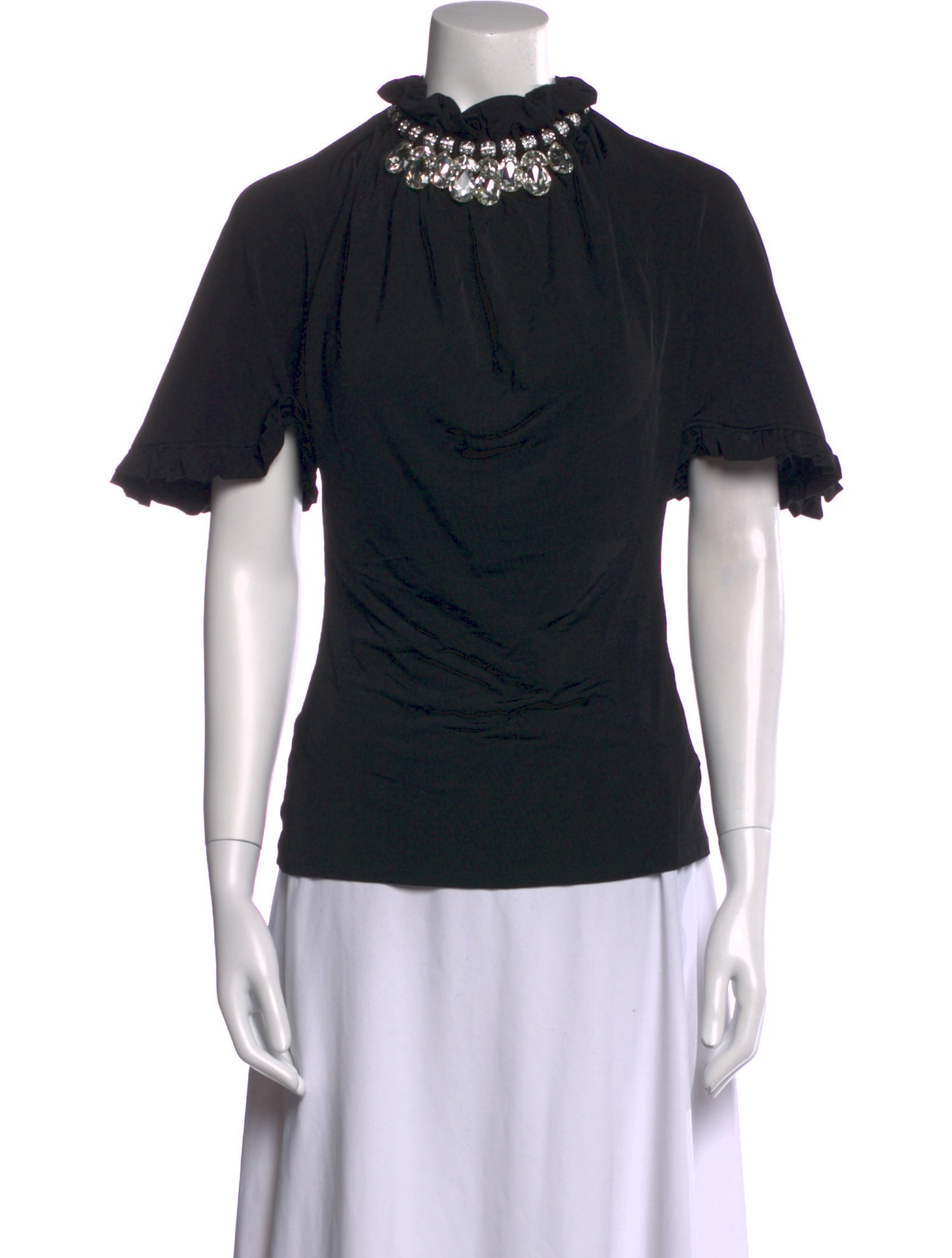 Paco Rabanne Mock Neck Short Sleeve Blouse