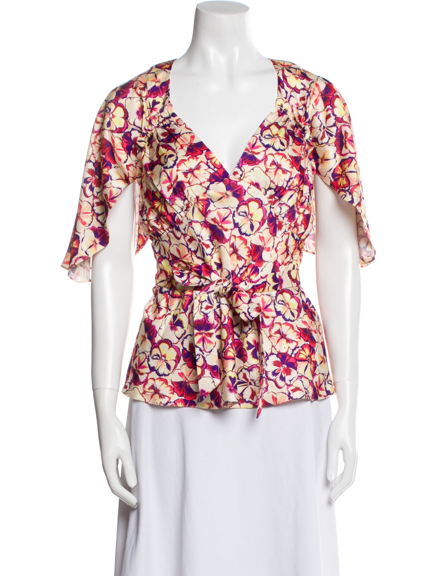 Paco Rabanne Floral Print V-Neck Blouse