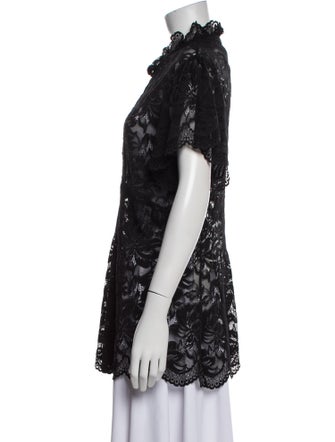 Paco Rabanne Lace Pattern Mock Neck Button-Up Top