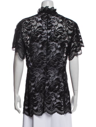 Paco Rabanne Lace Pattern Mock Neck Button-Up Top
