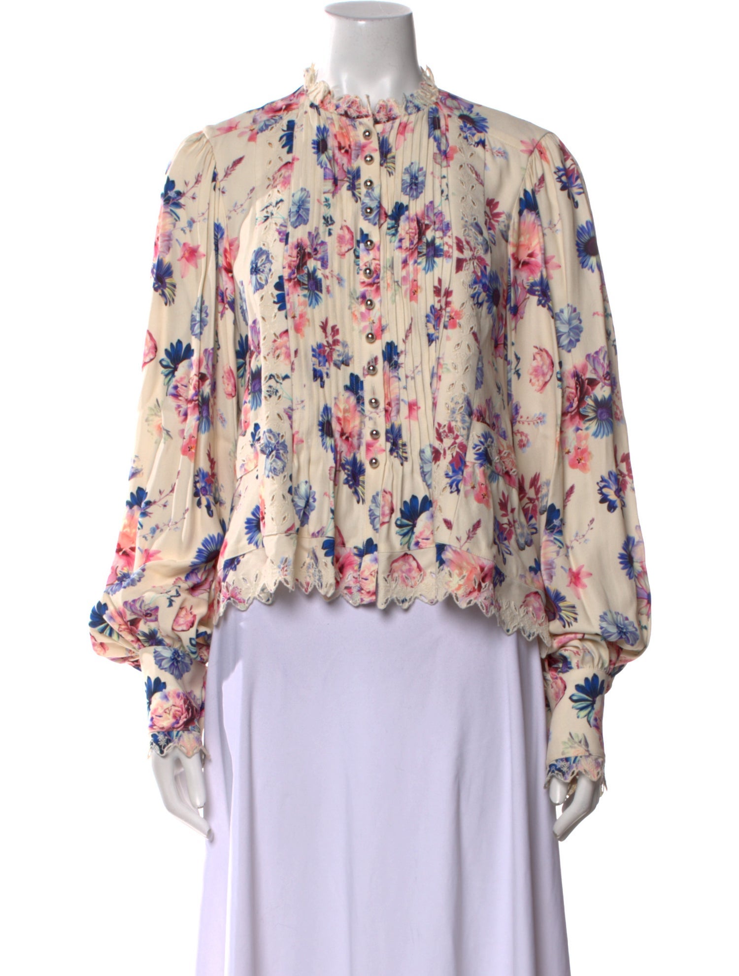 Paco Rabanne Floral Print Mock Neck Blouse