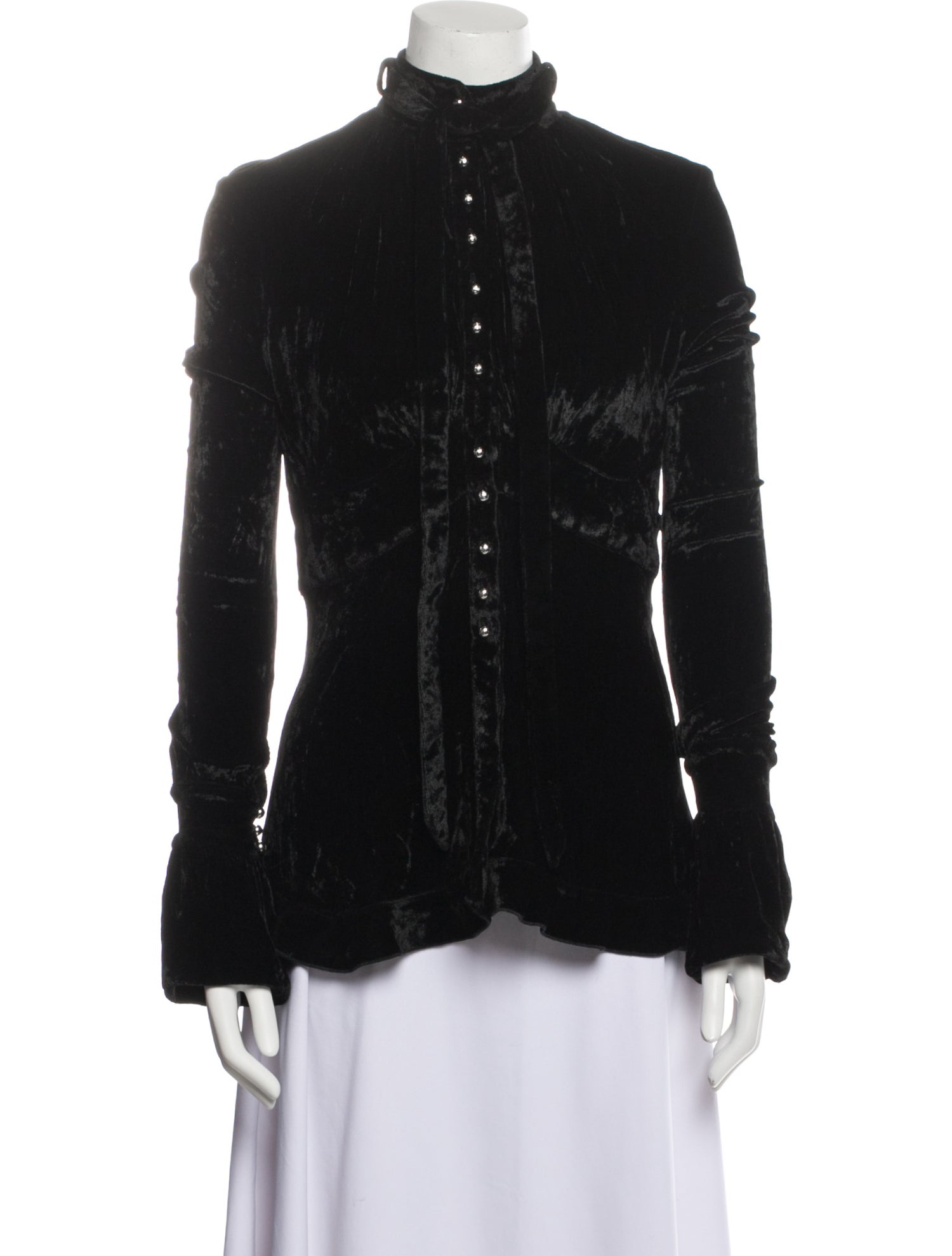 Paco Rabanne Mock Neck Long Sleeve Button-Up Top