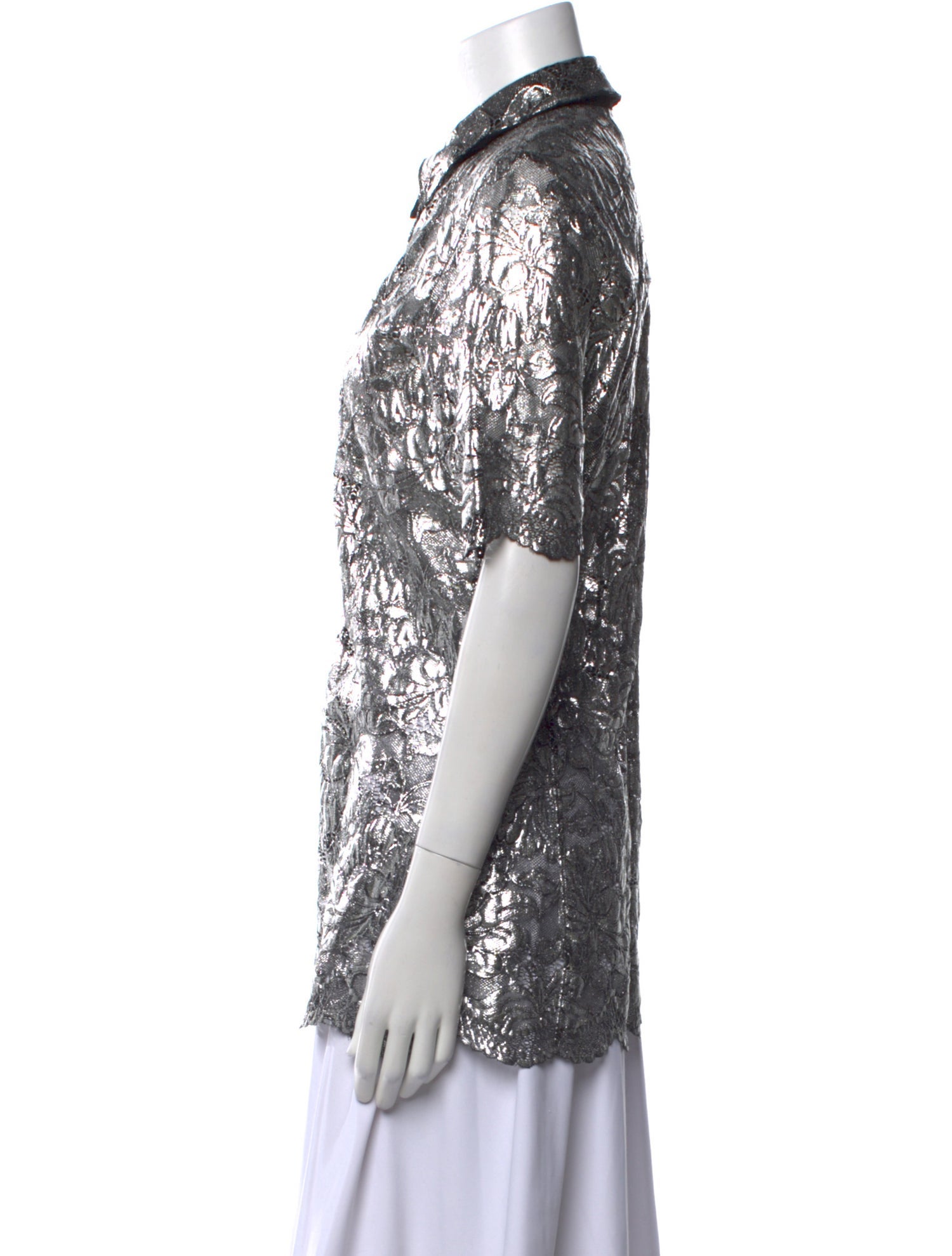 Paco Rabanne Patterned Short Sleeve Button-Up Top