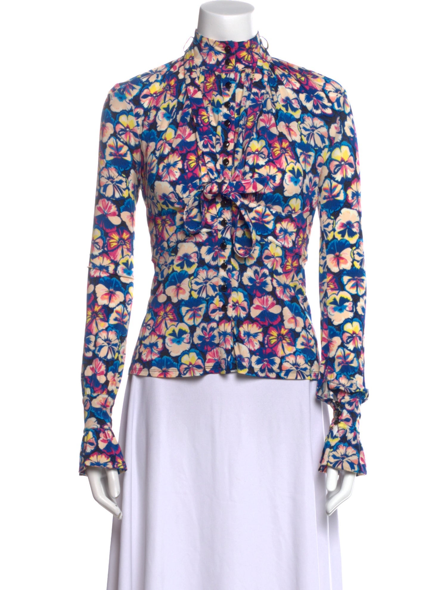 Paco Rabanne Floral Print Mock Neck Blouse