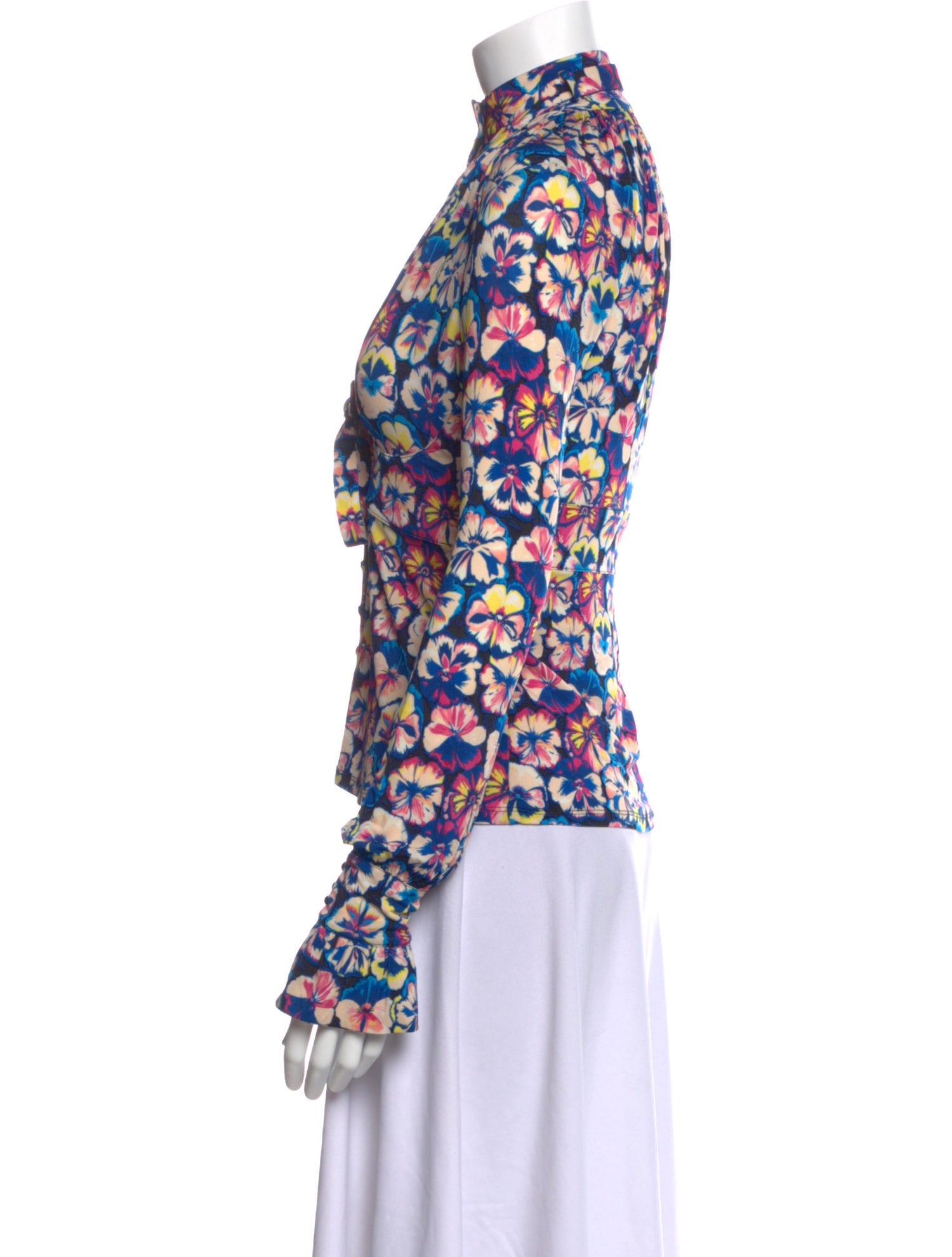 Paco Rabanne Floral Print Mock Neck Blouse