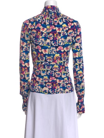 Paco Rabanne Floral Print Mock Neck Blouse