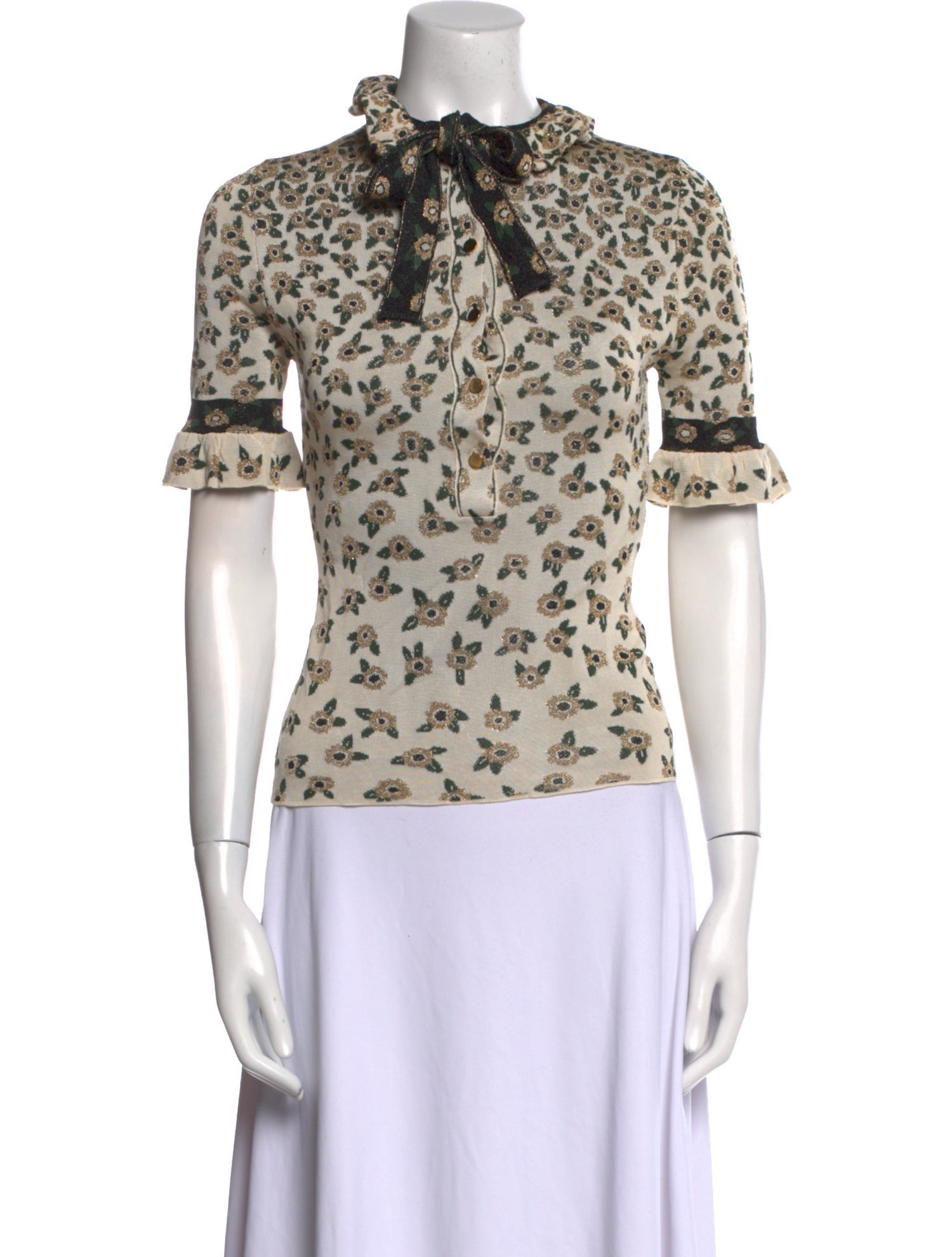 Paco Rabanne Floral Print Mock Neck Blouse