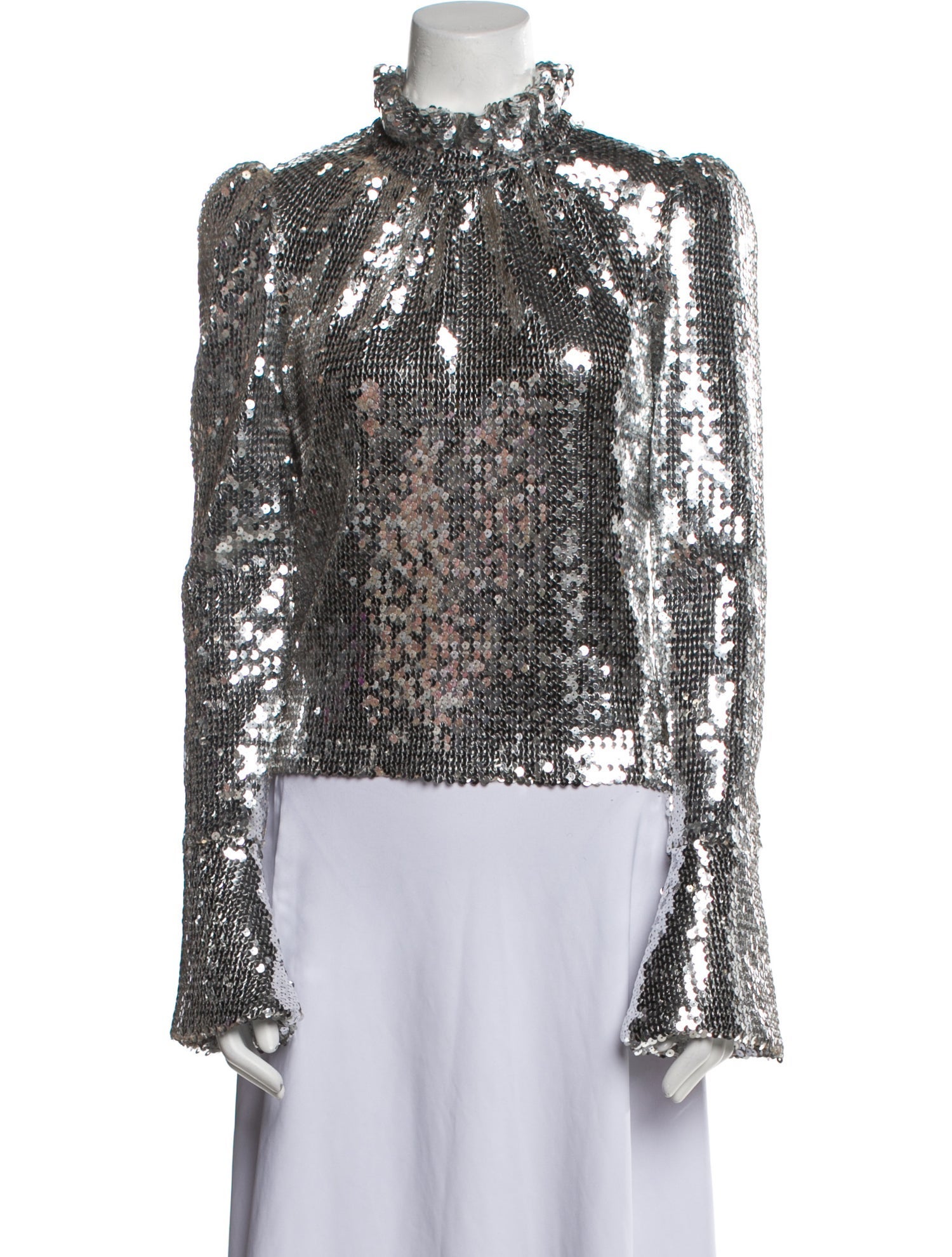 Paco Rabanne Mock Neck Long Sleeve Blouse