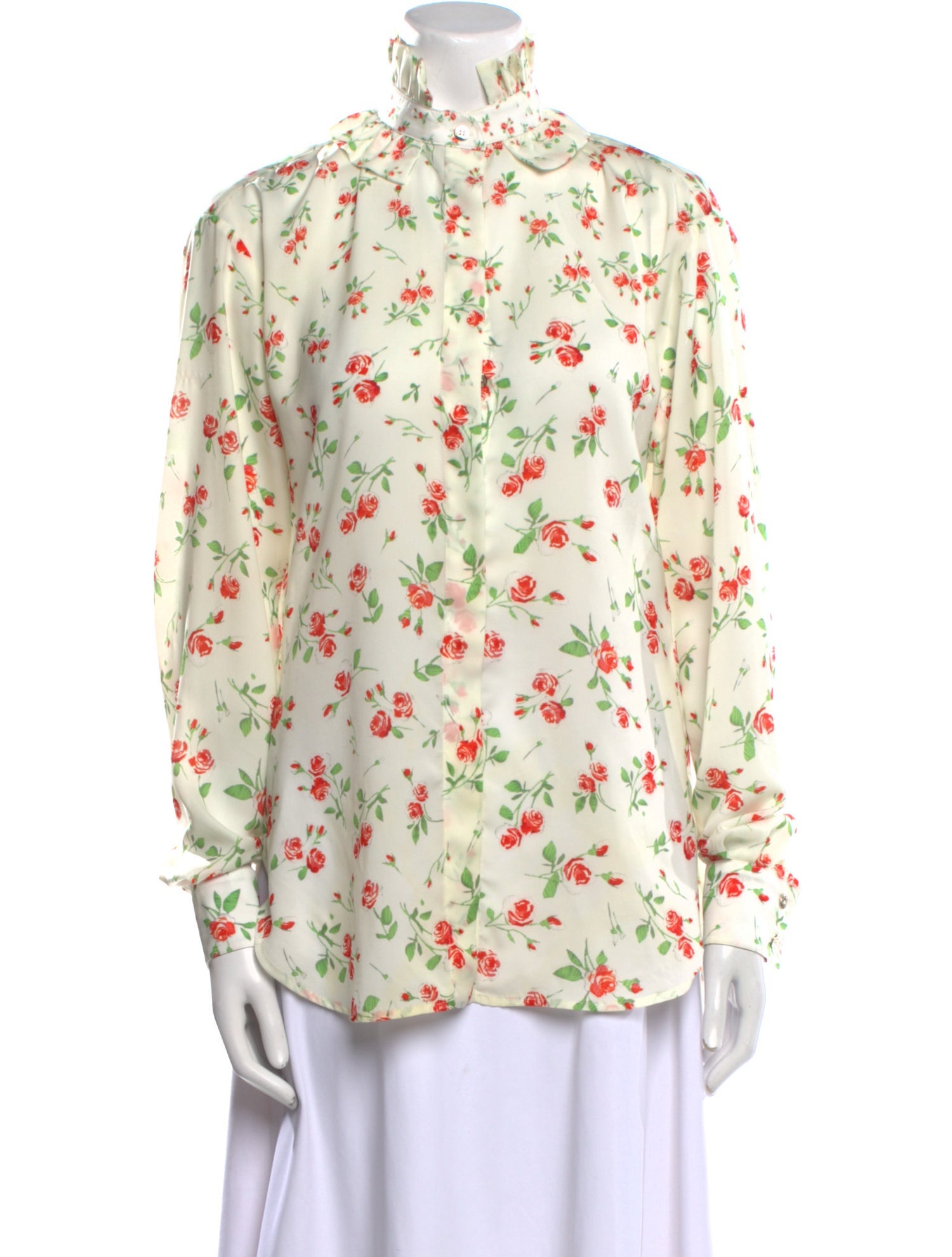 Paco Rabanne Floral Print Mock Neck Blouse