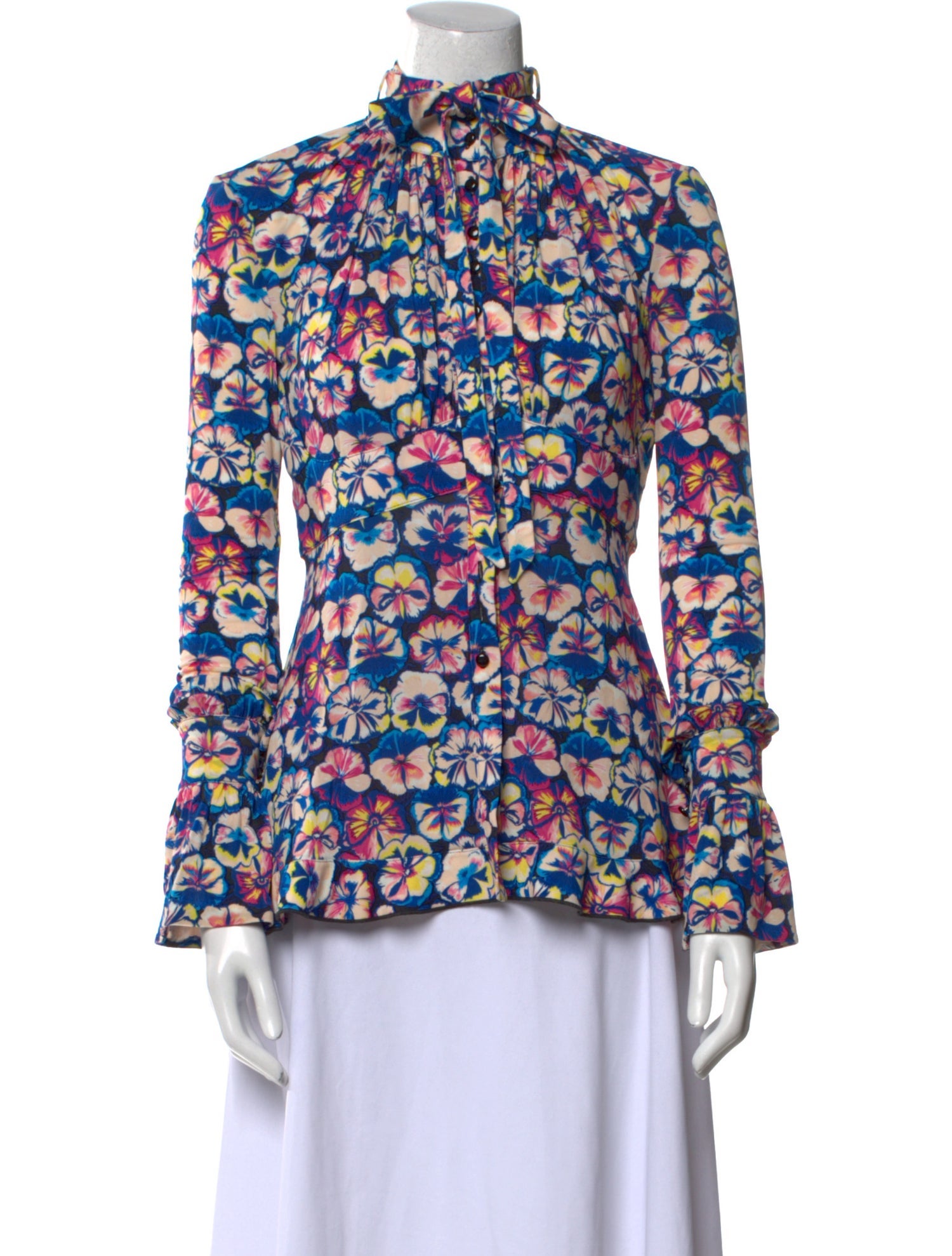 Paco Rabanne Floral Print Mock Neck Blouse