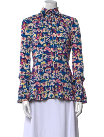 Paco Rabanne Floral Print Mock Neck Blouse