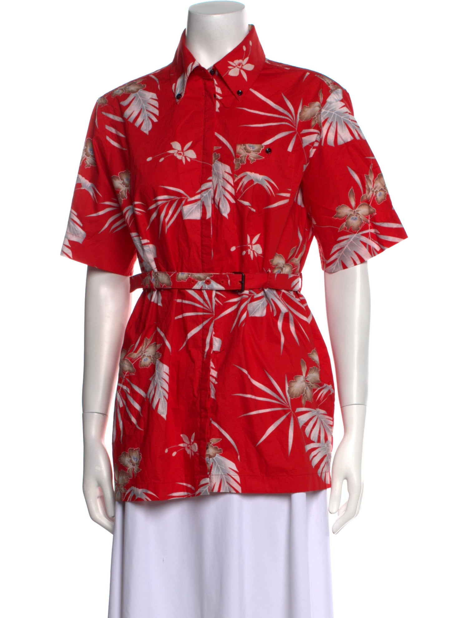 Paco Rabanne Floral Print Short Sleeve Button-Up Top