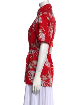 Paco Rabanne Floral Print Short Sleeve Button-Up Top