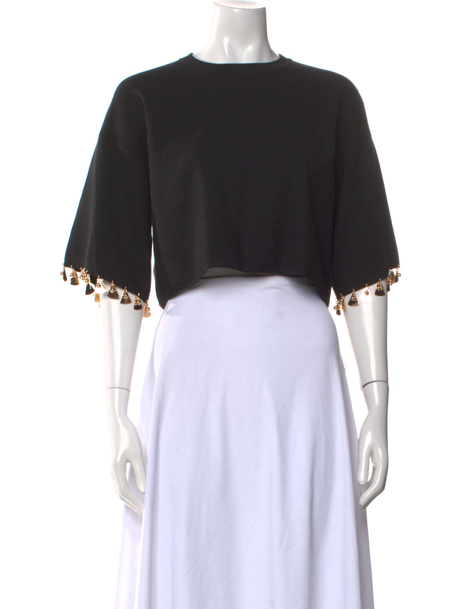 Rabanne Crew Neck Three-Quarter Sleeve Crop Top