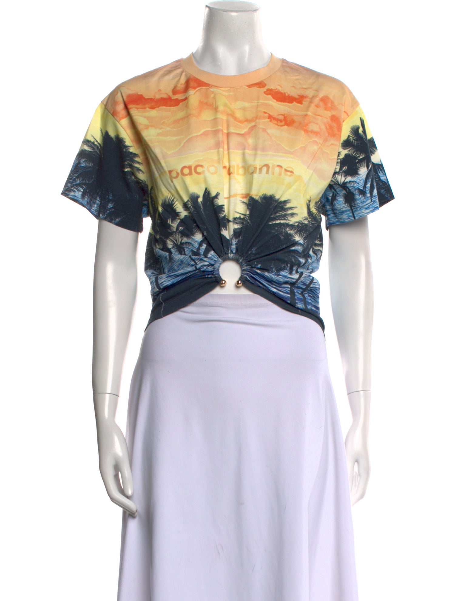 Paco Rabanne Printed Crew Neck Crop Top