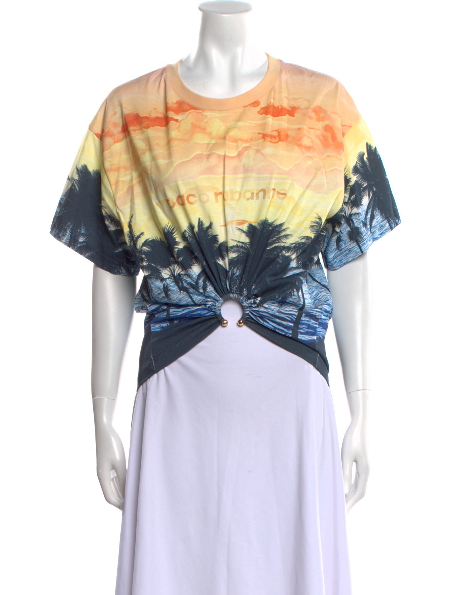Paco Rabanne Tie-Dye Print Crew Neck Crop Top