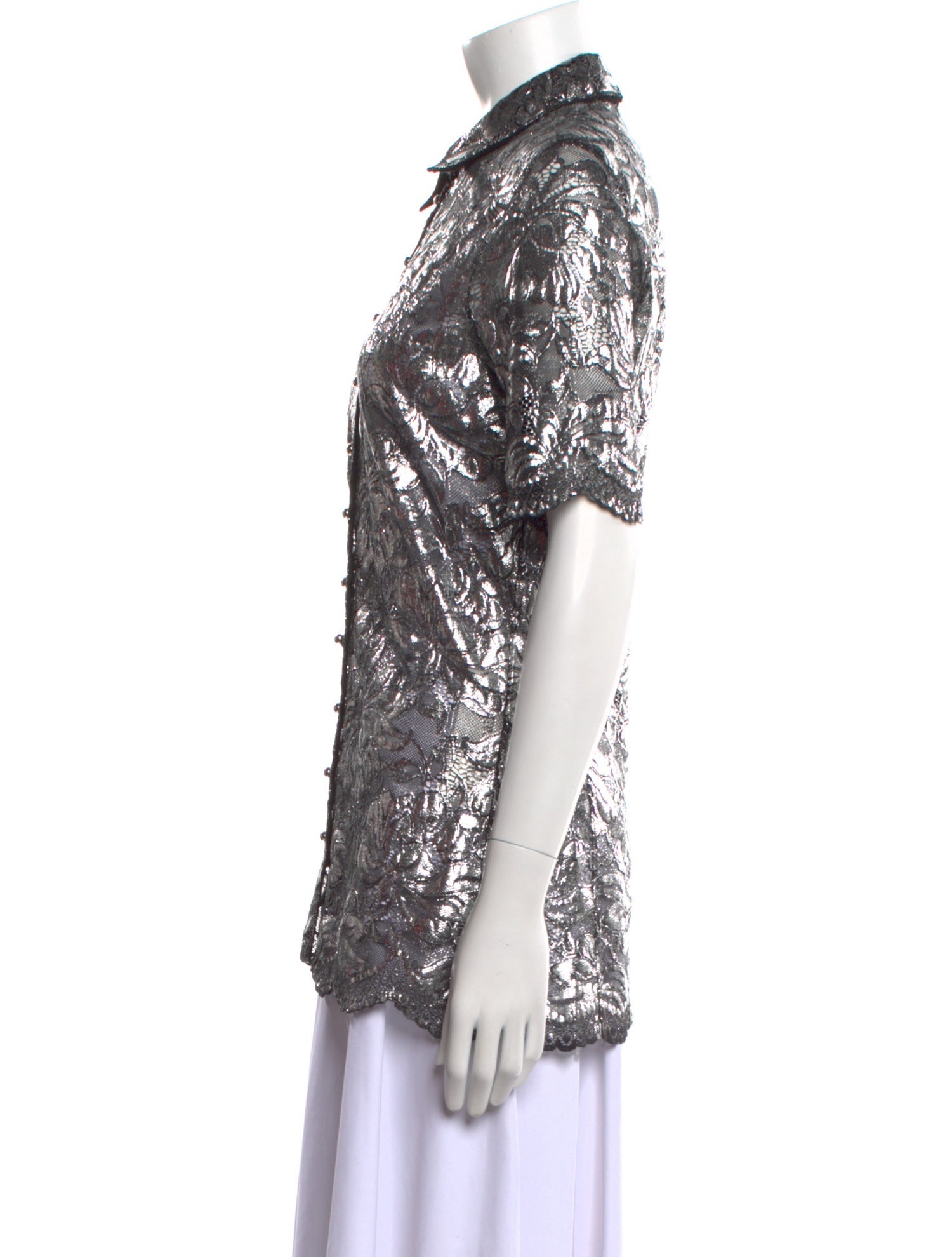 Paco Rabanne Nylon Lace Pattern Button-Up Top