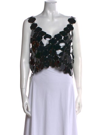 Paco Rabanne Lace Pattern V-Neck Crop Top