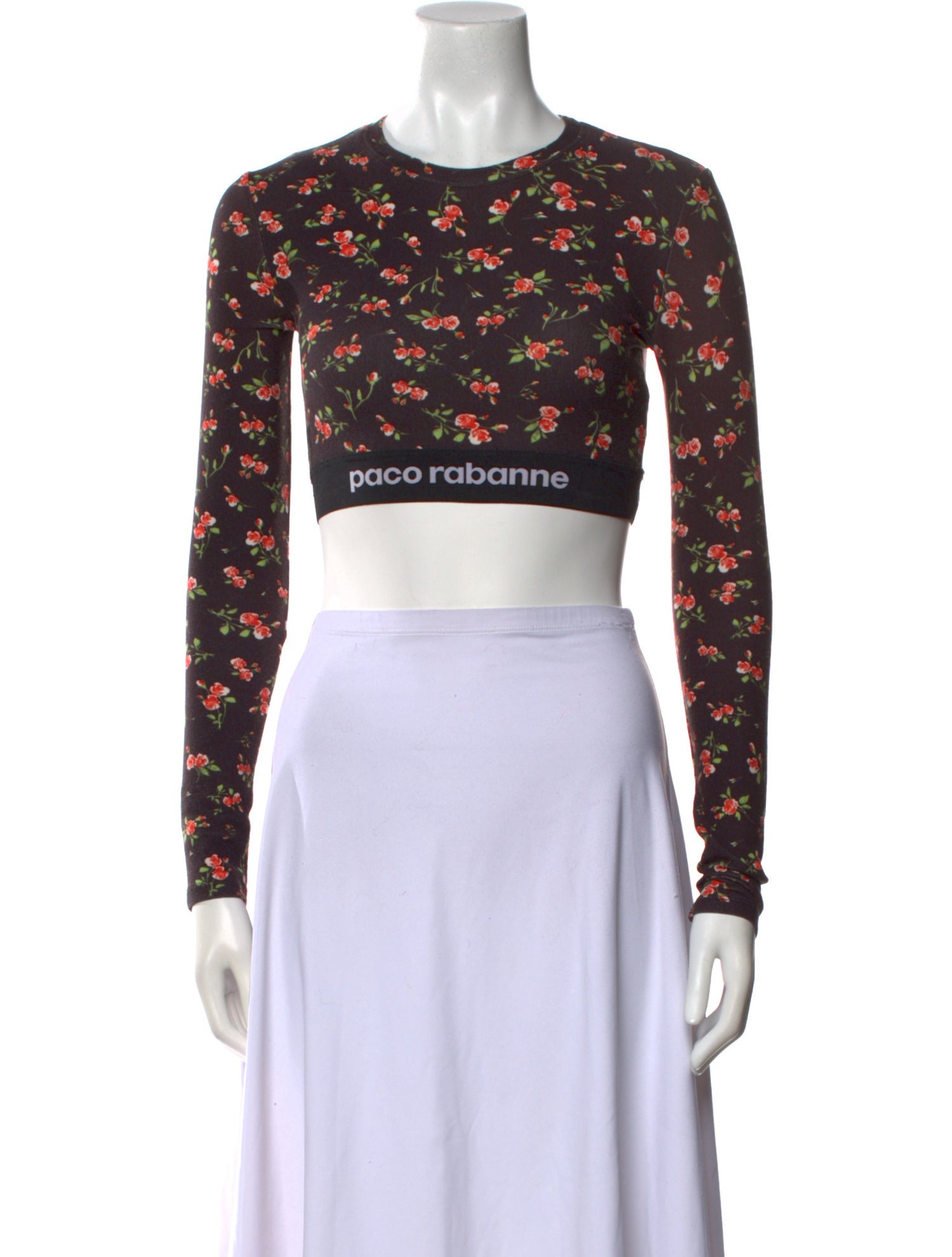 Paco Rabanne Floral Print Crew Neck Crop Top