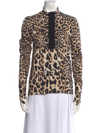 Paco Rabanne Animal Print Mock Neck Blouse