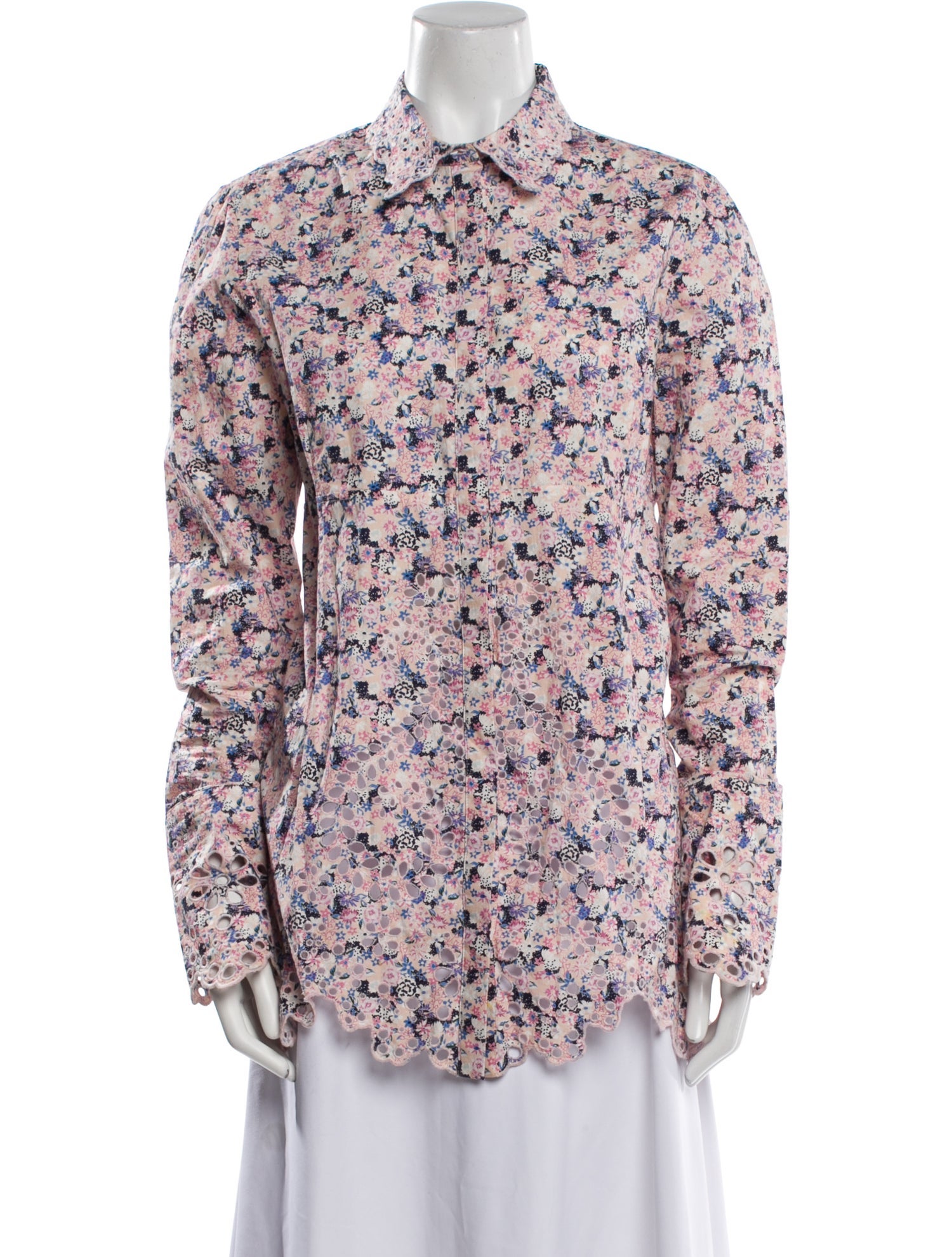Paco Rabanne Floral Print Long Sleeve Button-Up Top