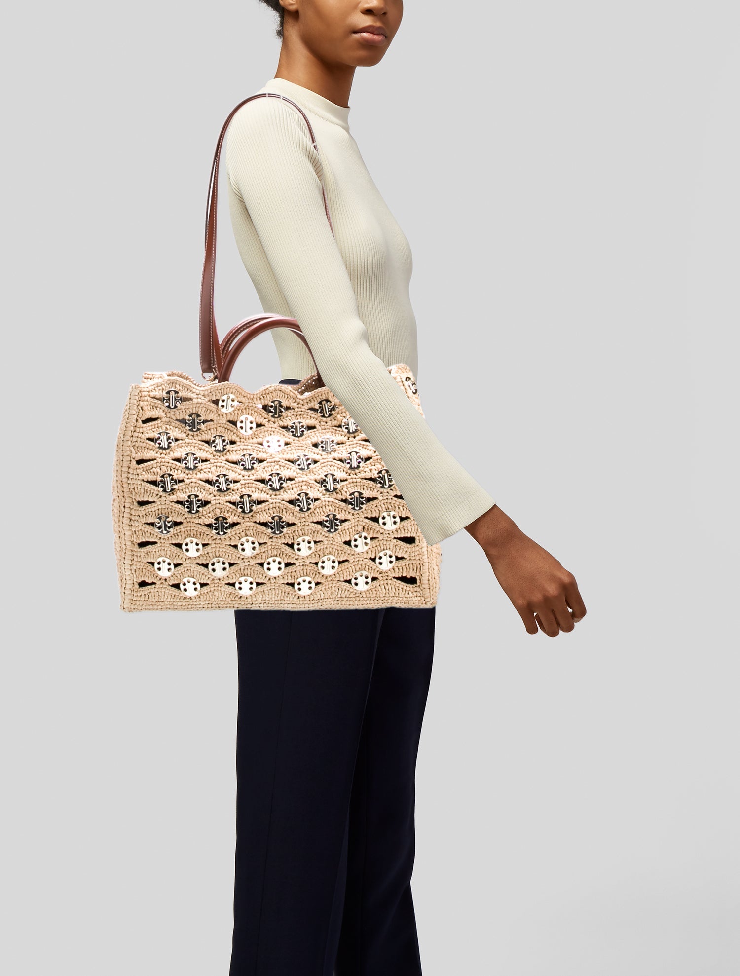 Paco Rabanne Raffia Top Handle Bag