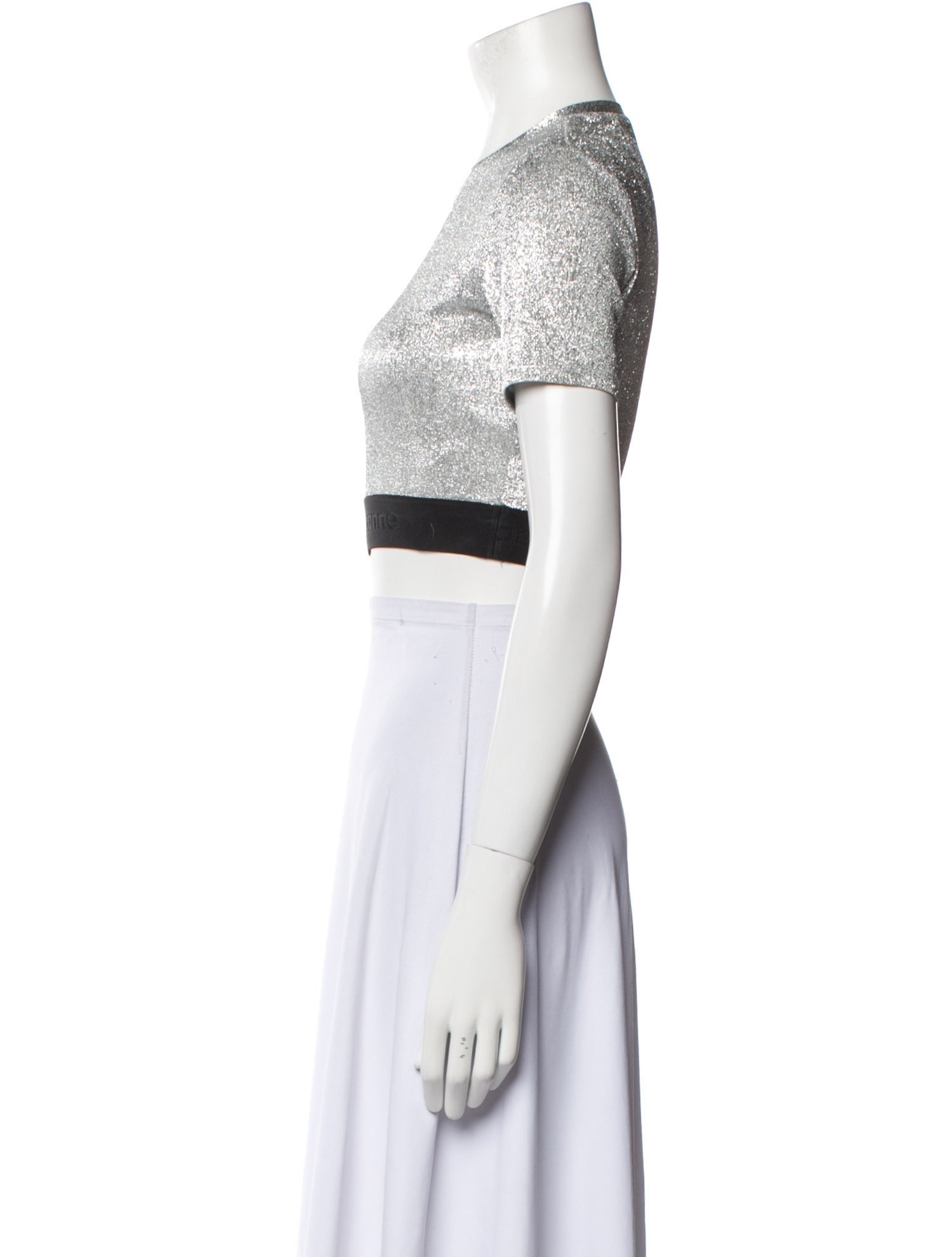 Paco Rabanne Colorblock Pattern Crew Neck Crop Top