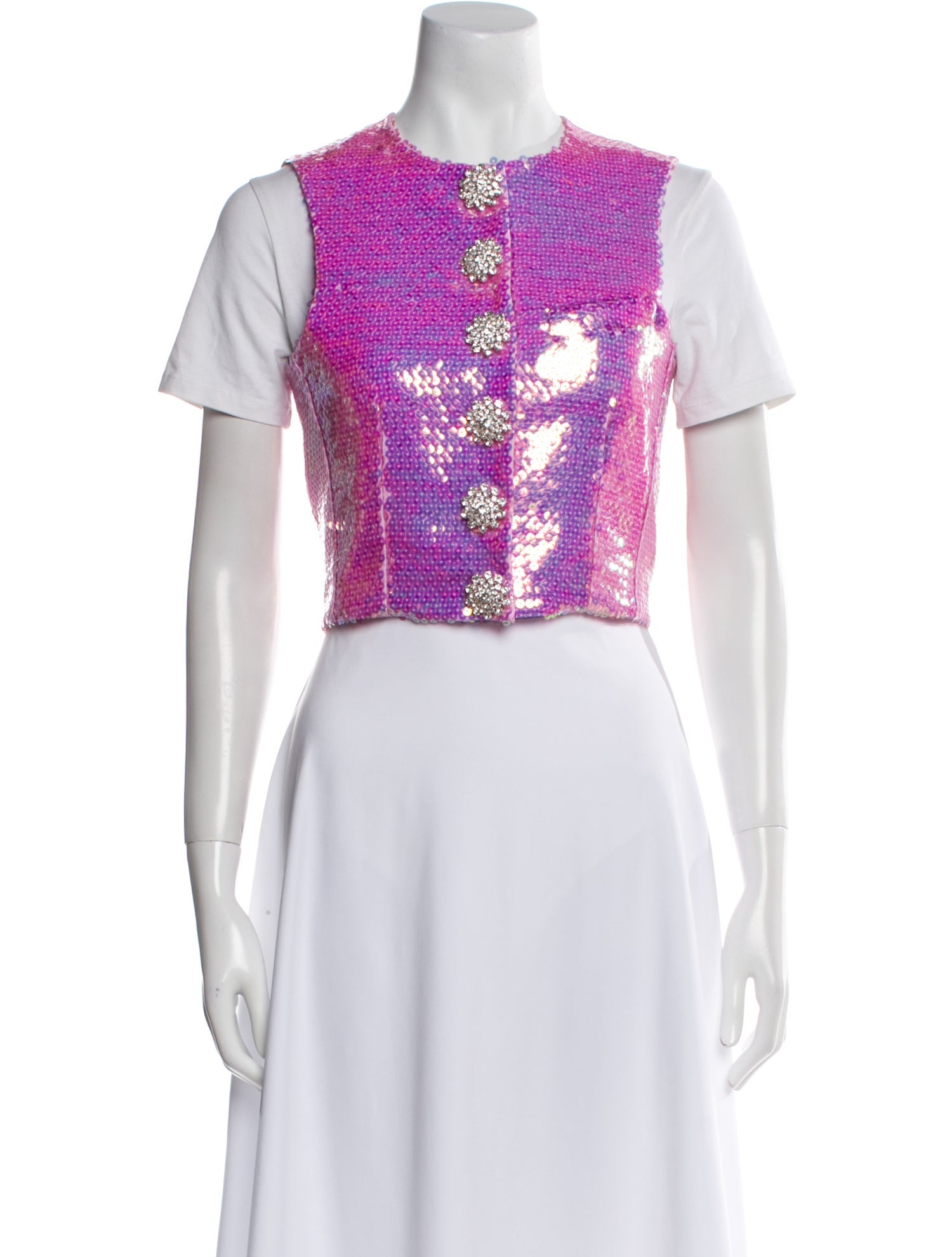 Paco Rabanne Printed Crew Neck Crop Top