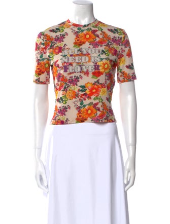 Paco Rabanne Floral Print Crew Neck Crop Top