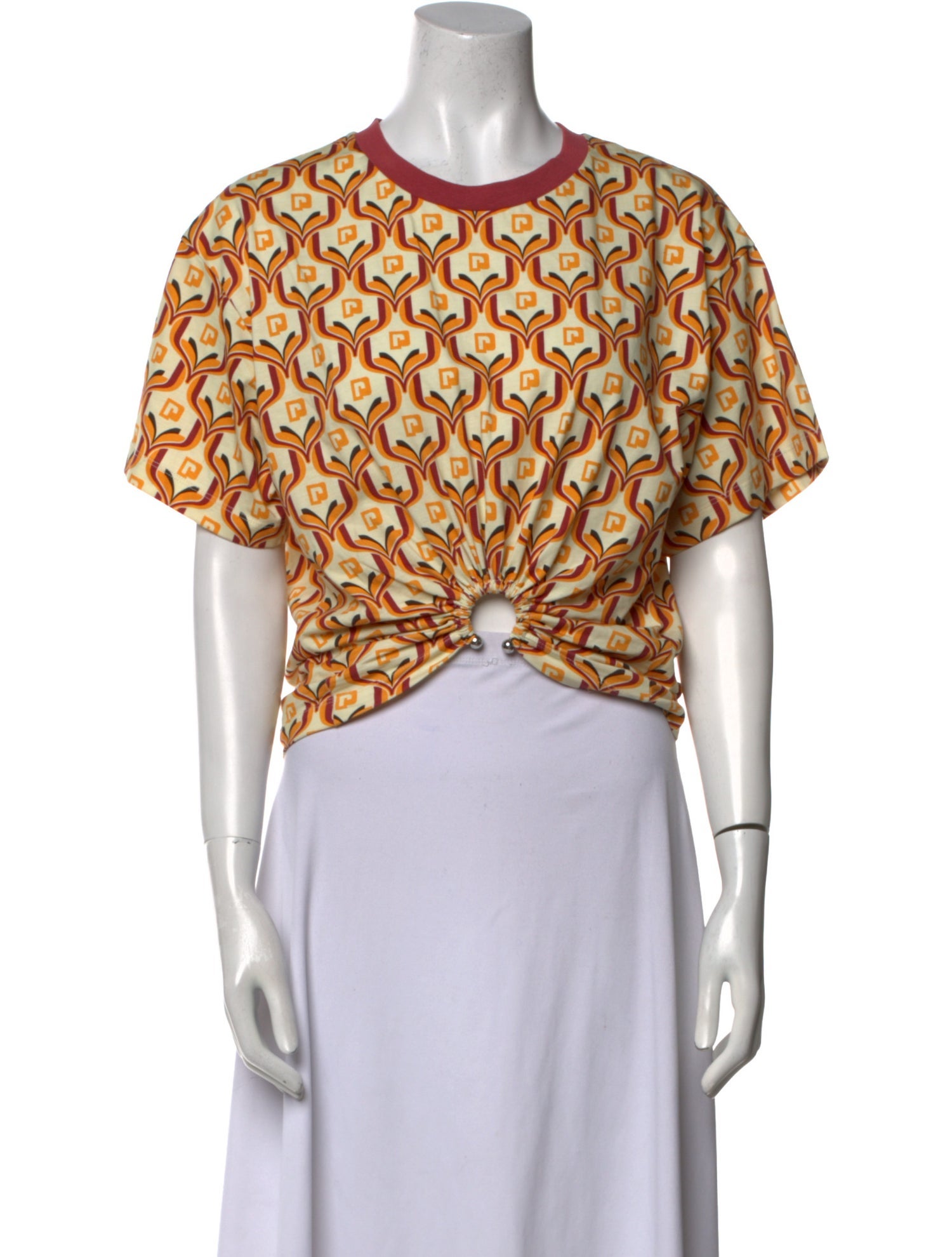 Paco Rabanne Printed Crew Neck Crop Top