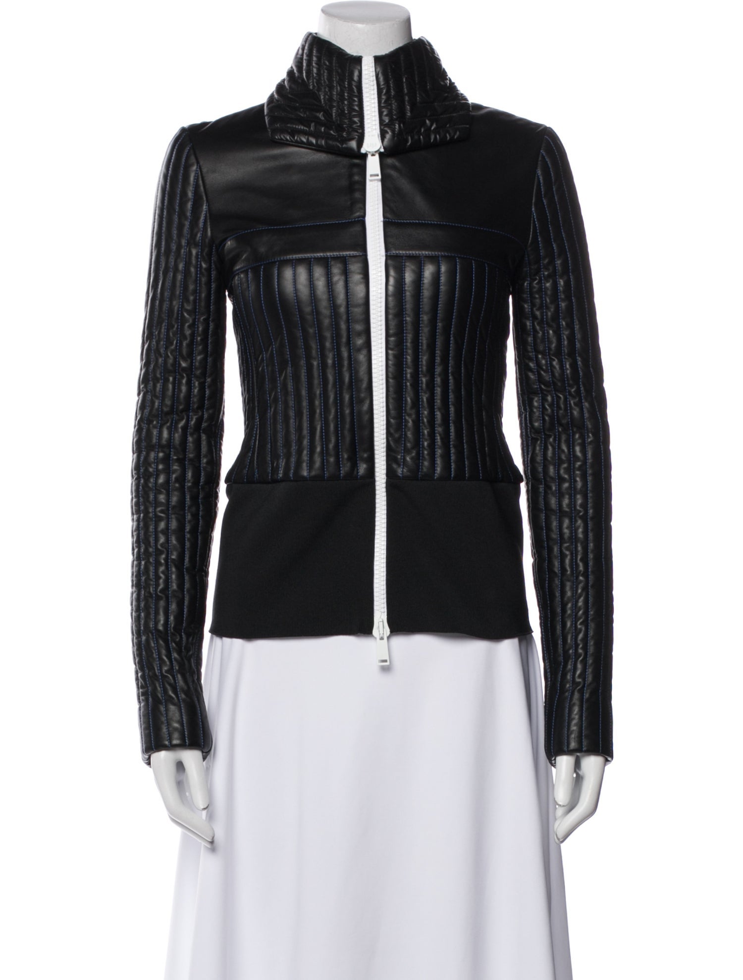 Paco Rabanne Leather Striped Biker Jacket