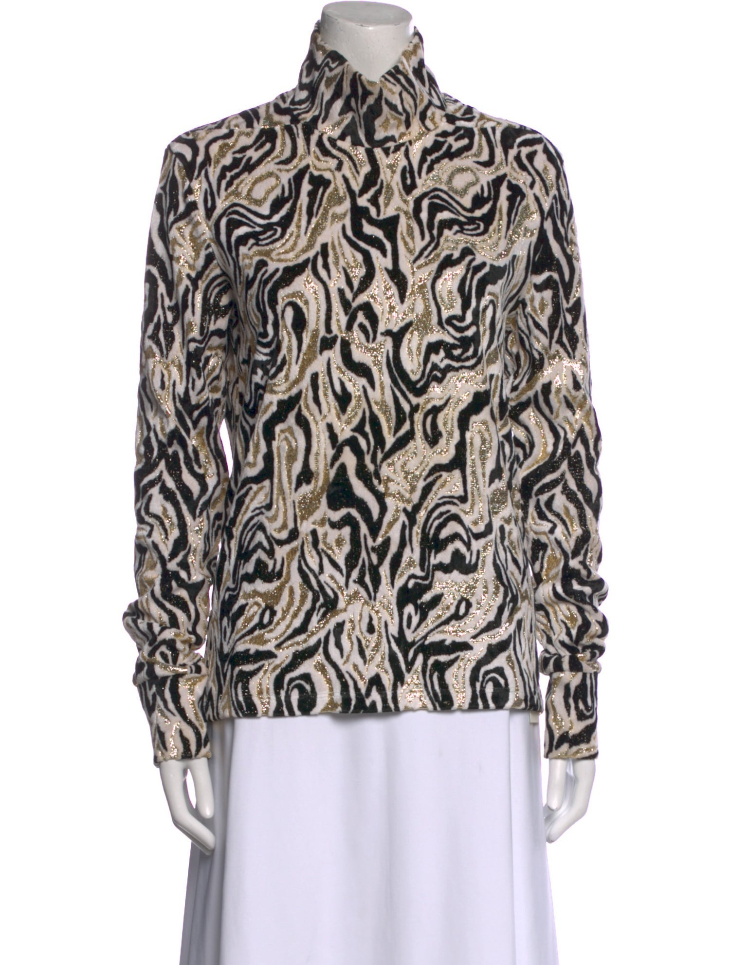 Paco Rabanne Printed Mock Neck Button-Up Top