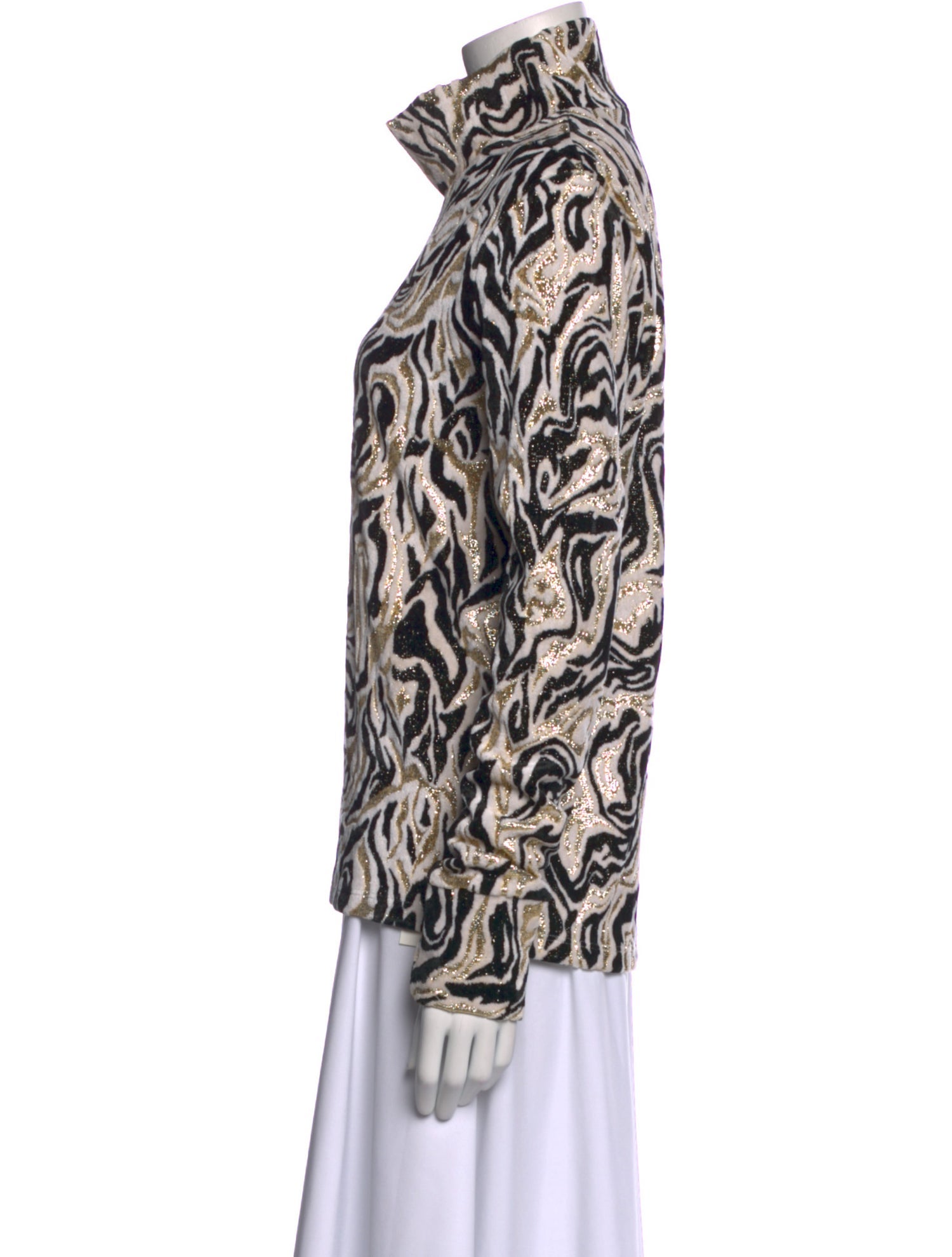 Paco Rabanne Printed Mock Neck Button-Up Top