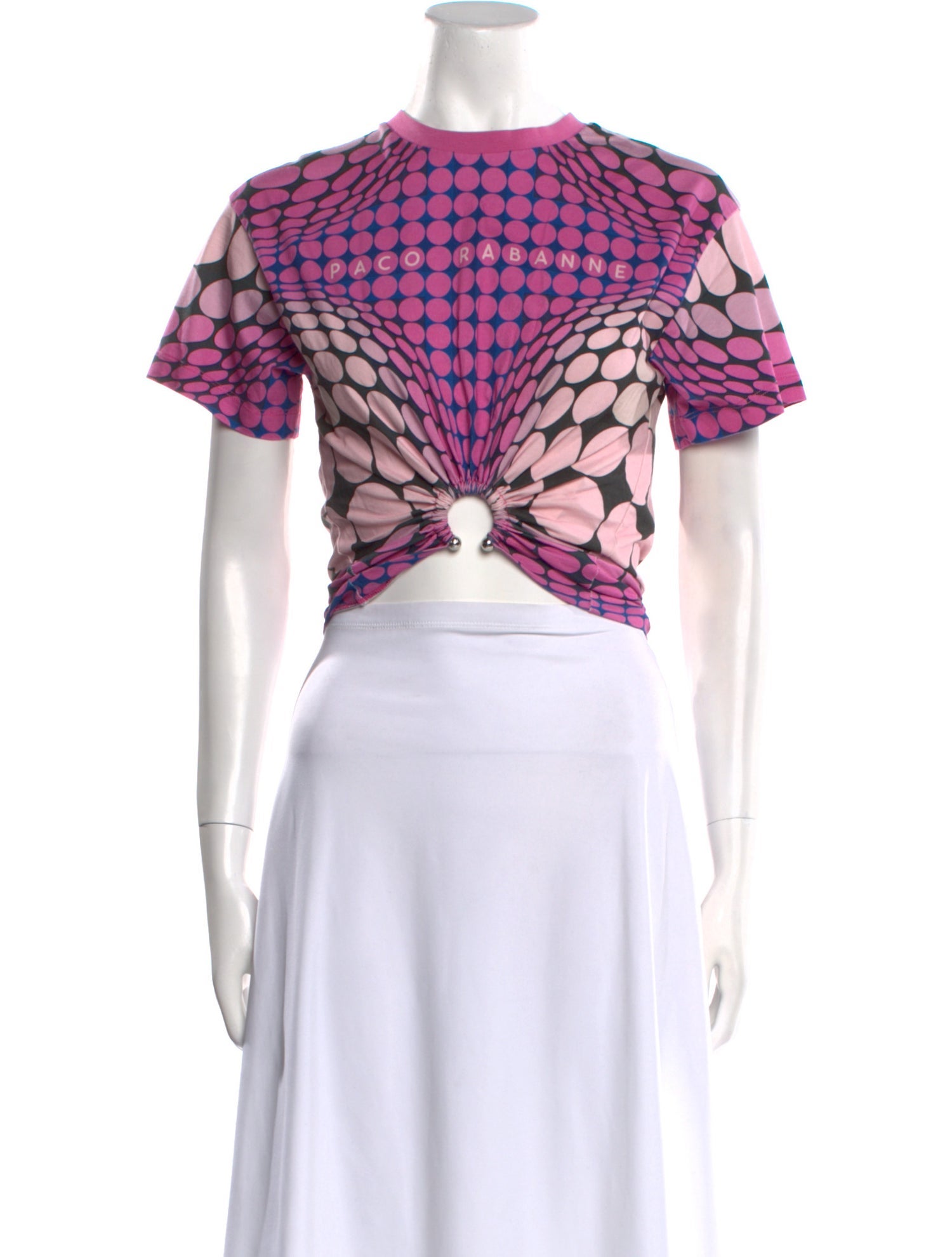 Paco Rabanne Polka Dot Print Crew Neck Crop Top