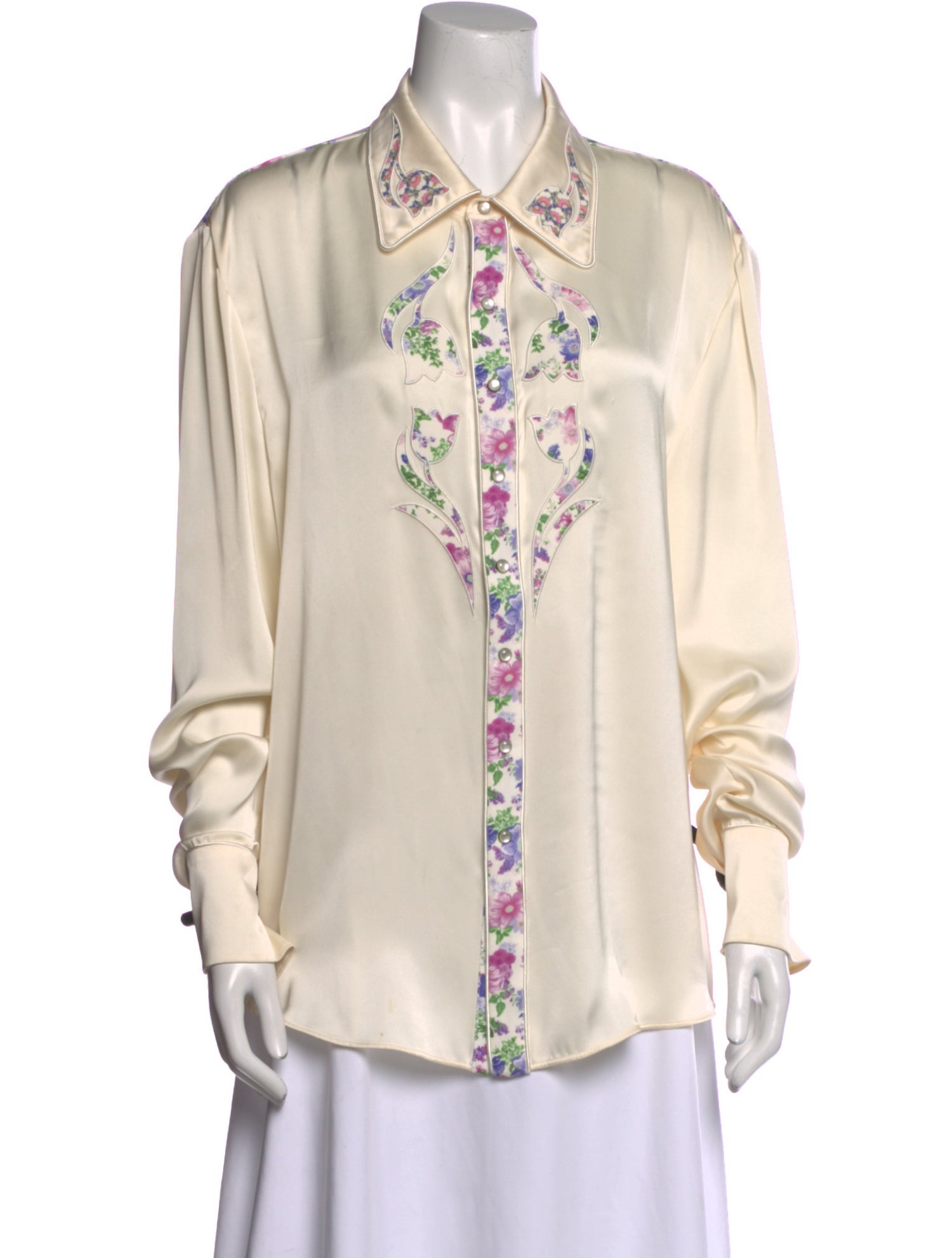 Paco Rabanne Floral Print Long Sleeve Button-Up Top