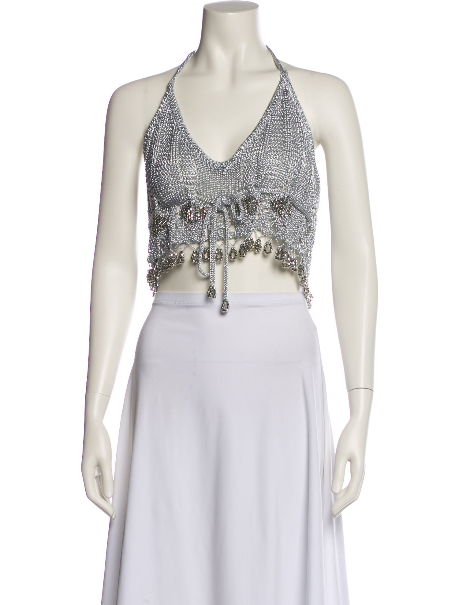 Paco Rabanne Lace Pattern Halterneck Crop Top