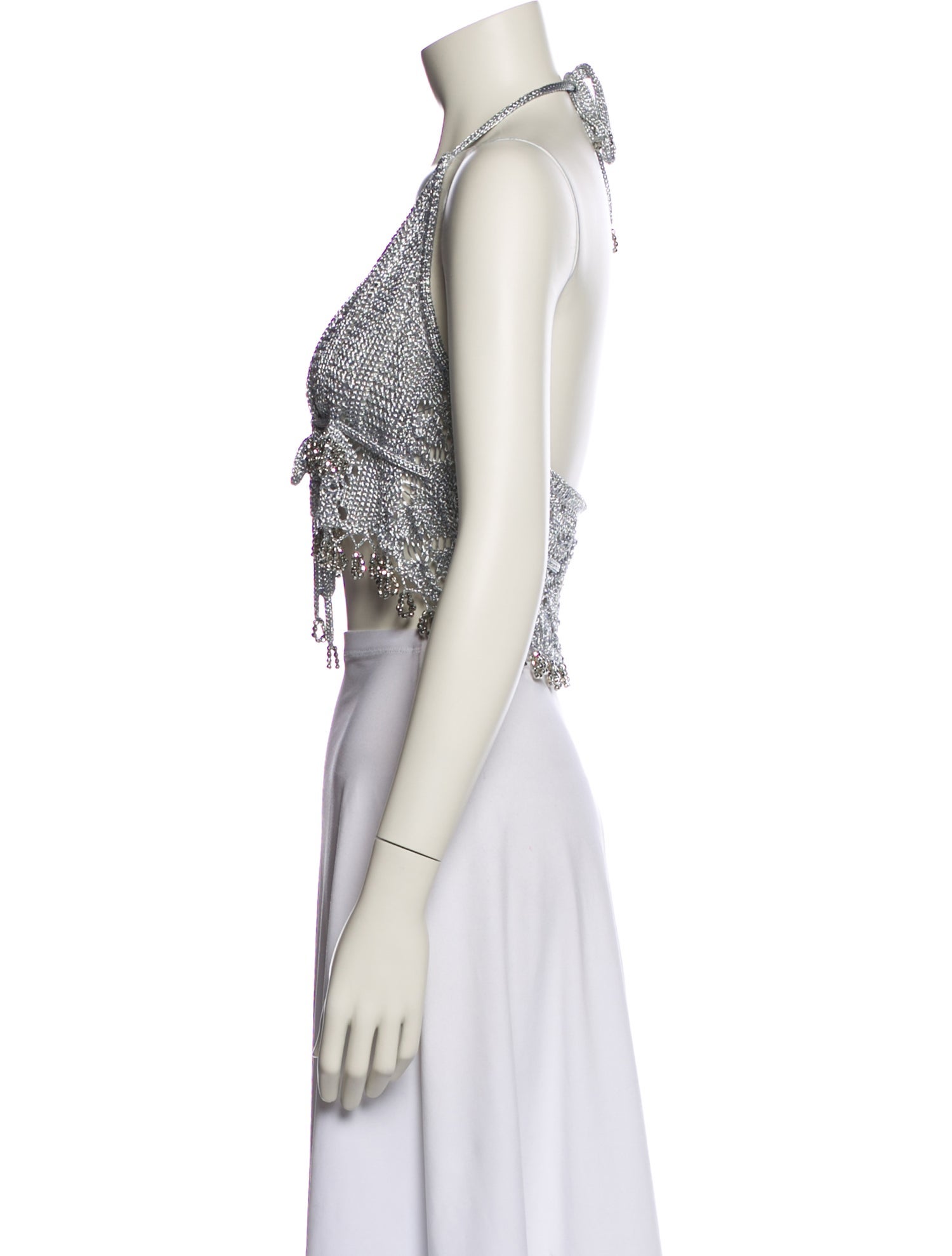 Paco Rabanne Lace Pattern Halterneck Crop Top