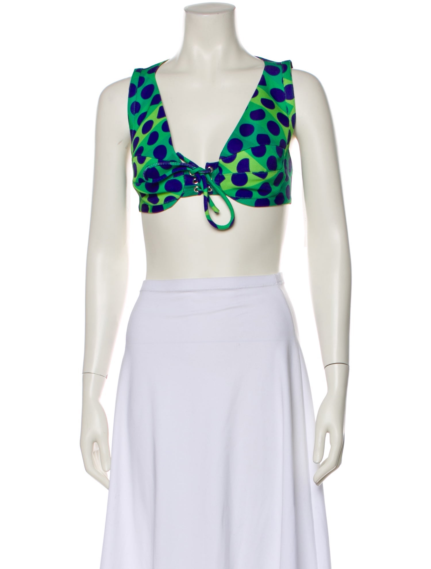 Paco Rabanne Polka Dot Print V-Neck Crop Top