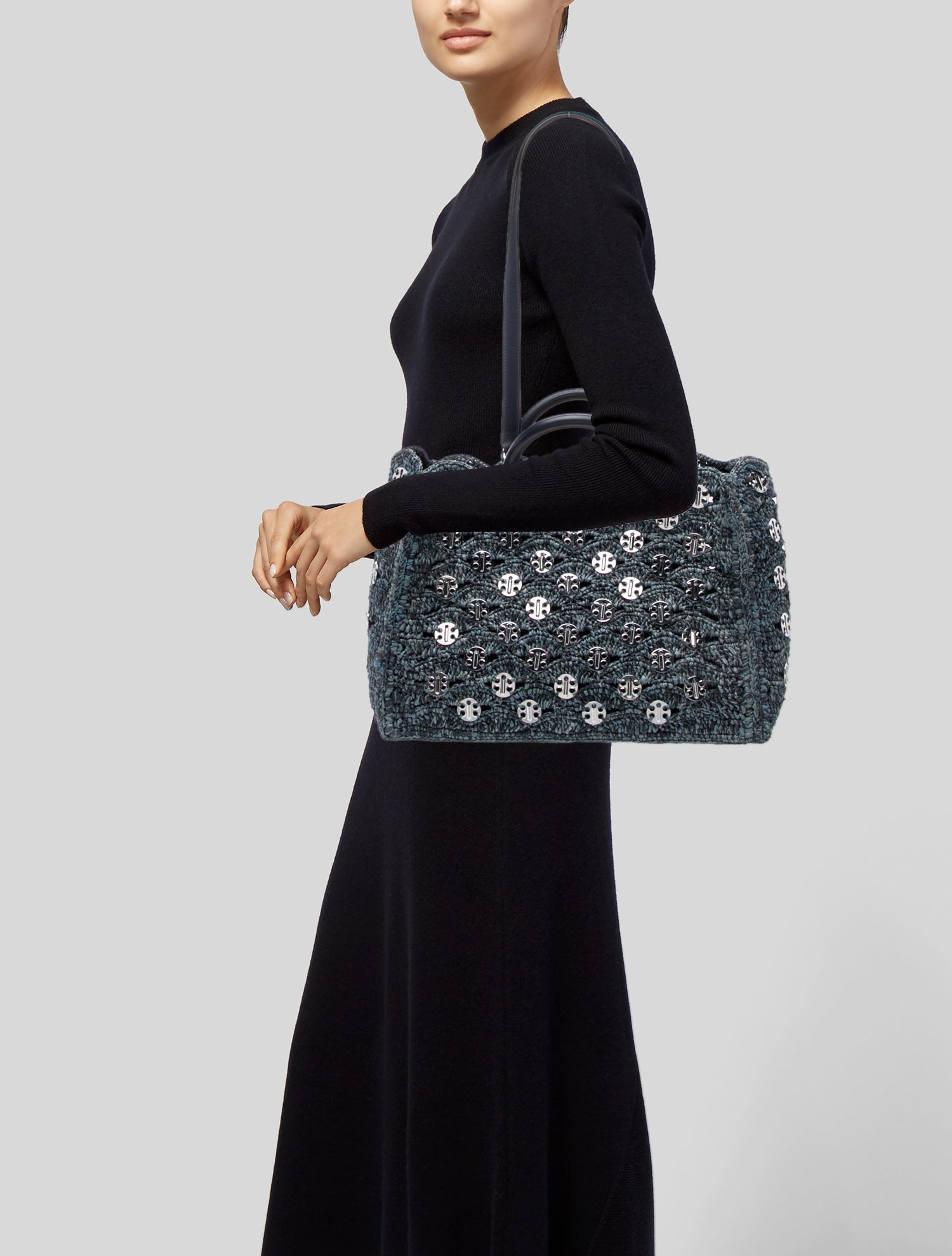 Paco Rabanne Raffia Top Handle Bag