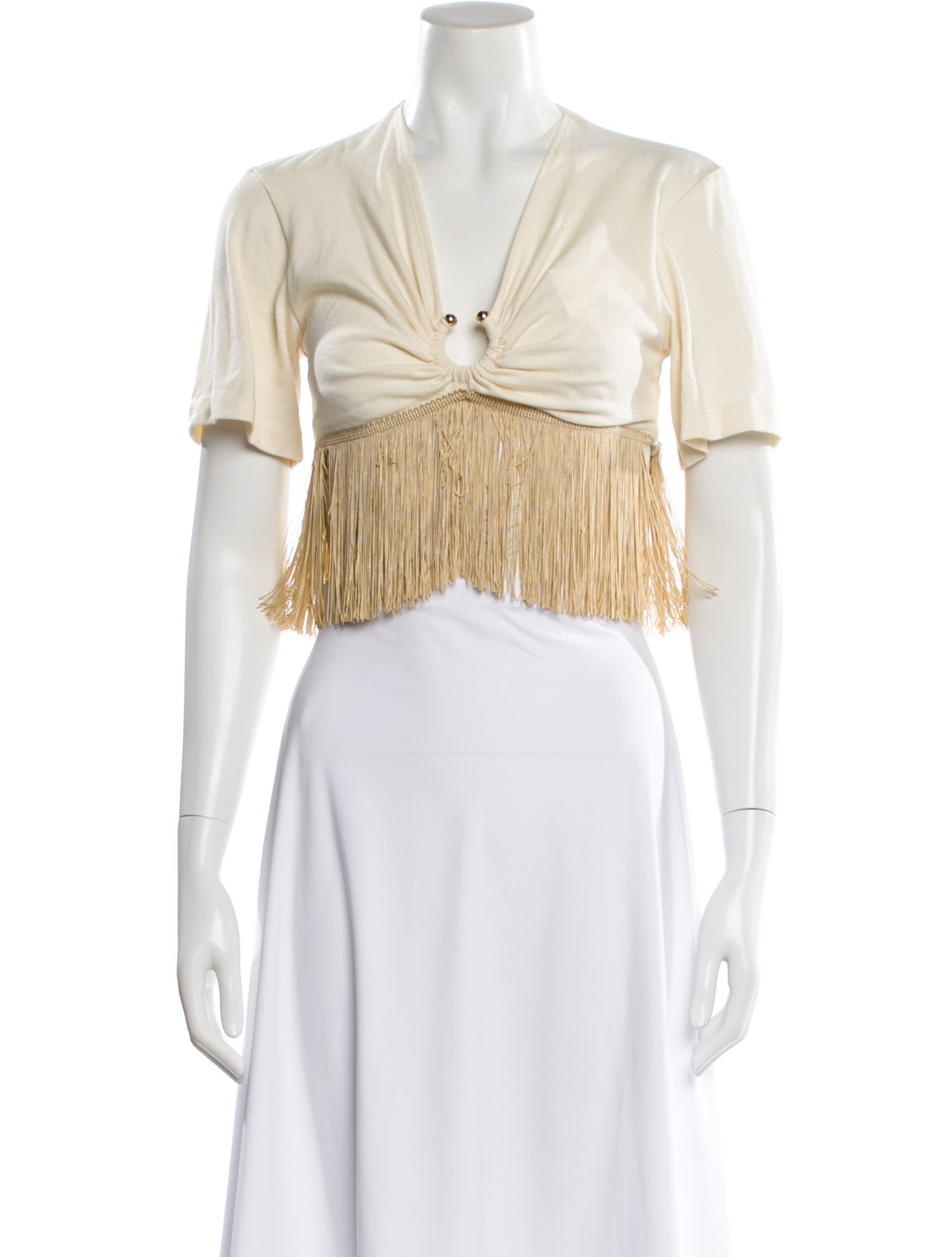 Paco Rabanne V-Neck Short Sleeve Crop Top