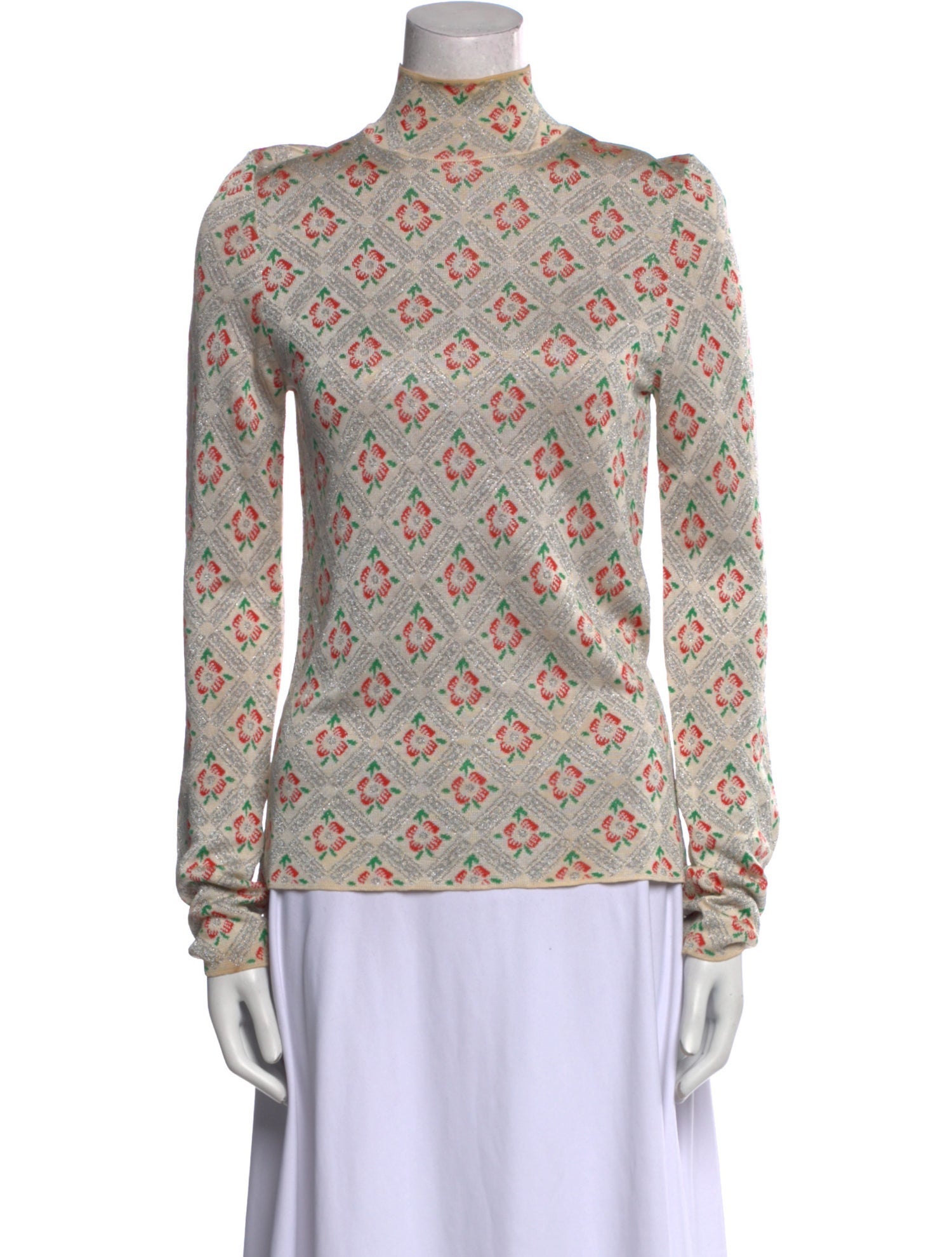 Paco Rabanne Printed Mock Neck Blouse