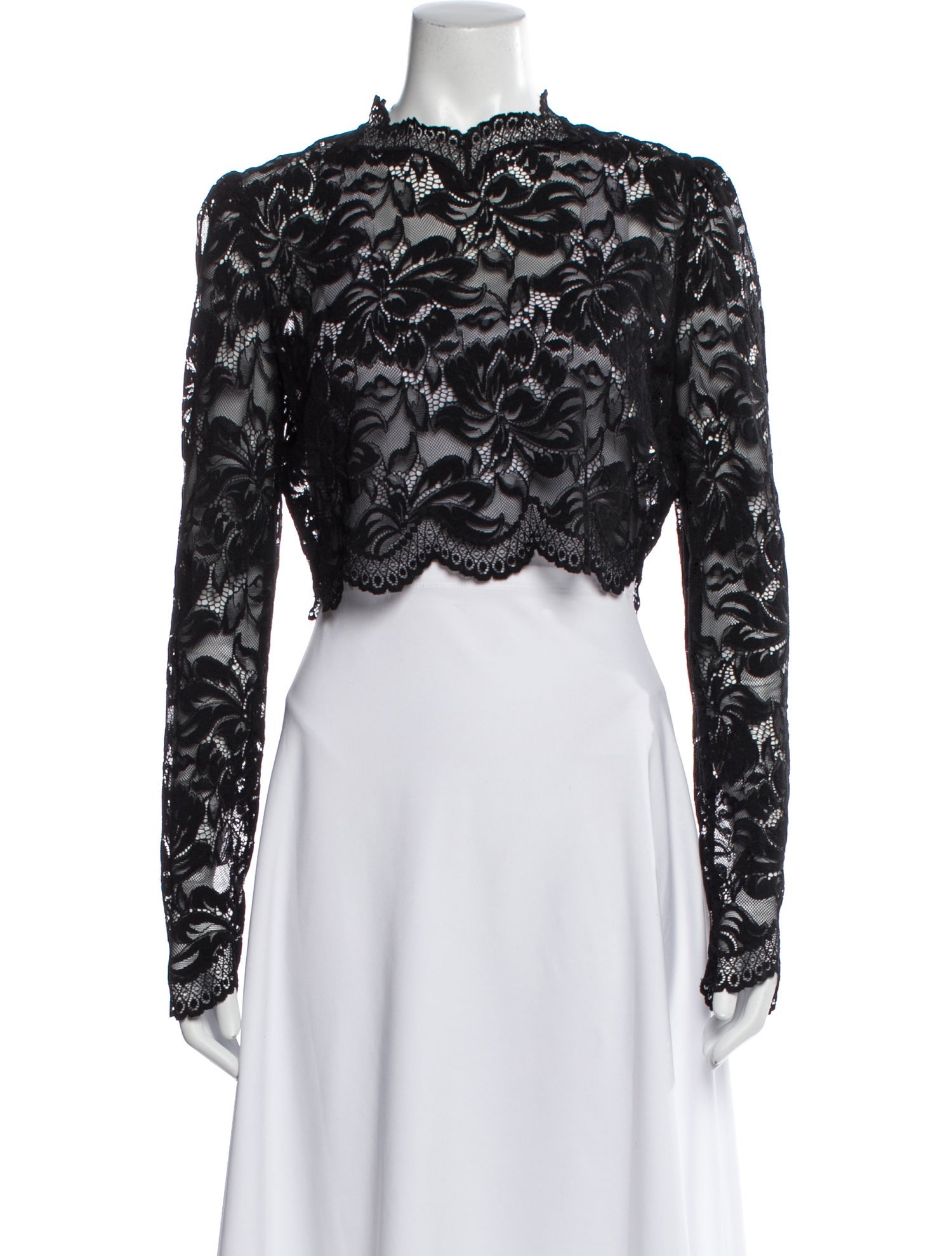 Paco Rabanne Lace Pattern Mock Neck Crop Top